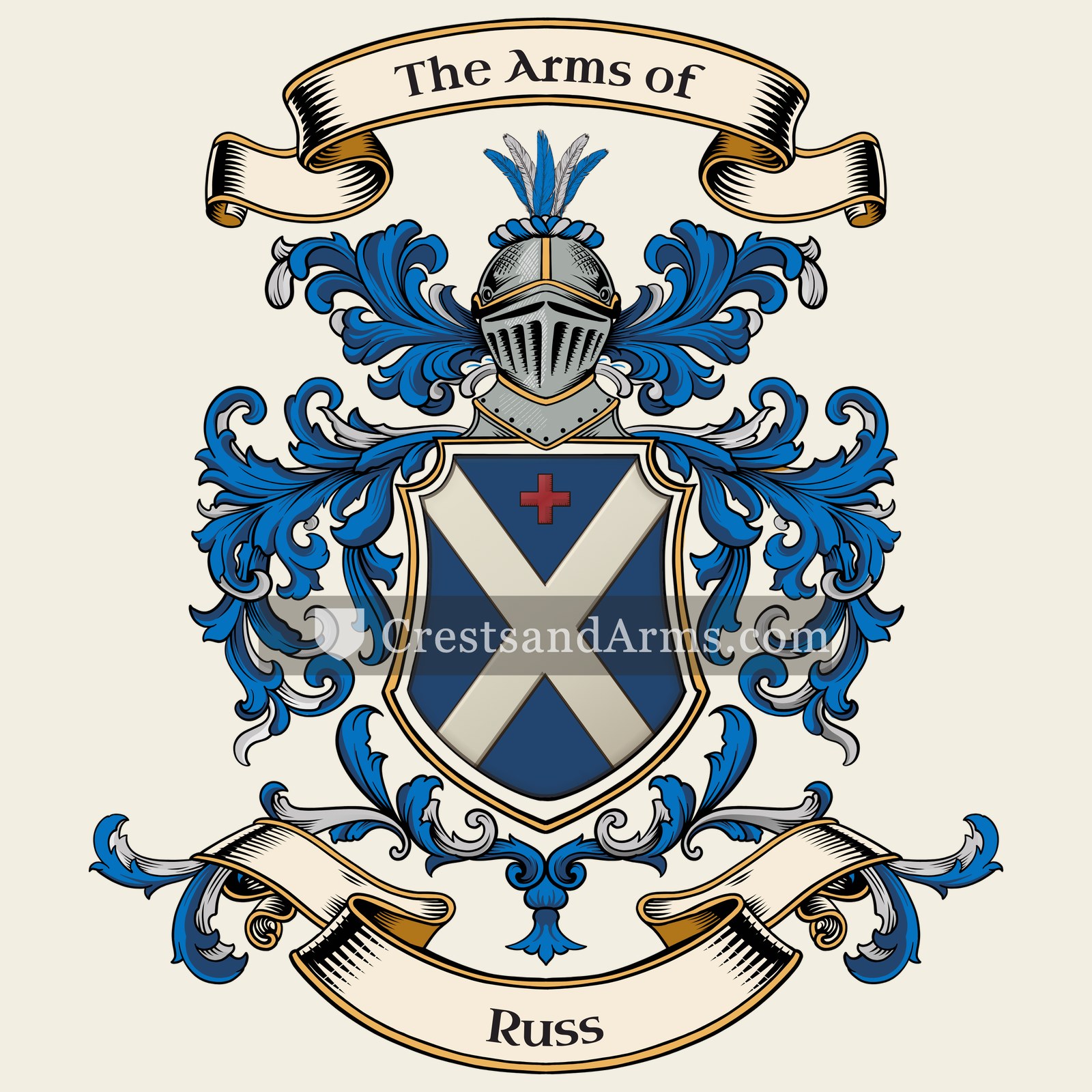 The Russ coat of arms, drawn from the recorded blazon