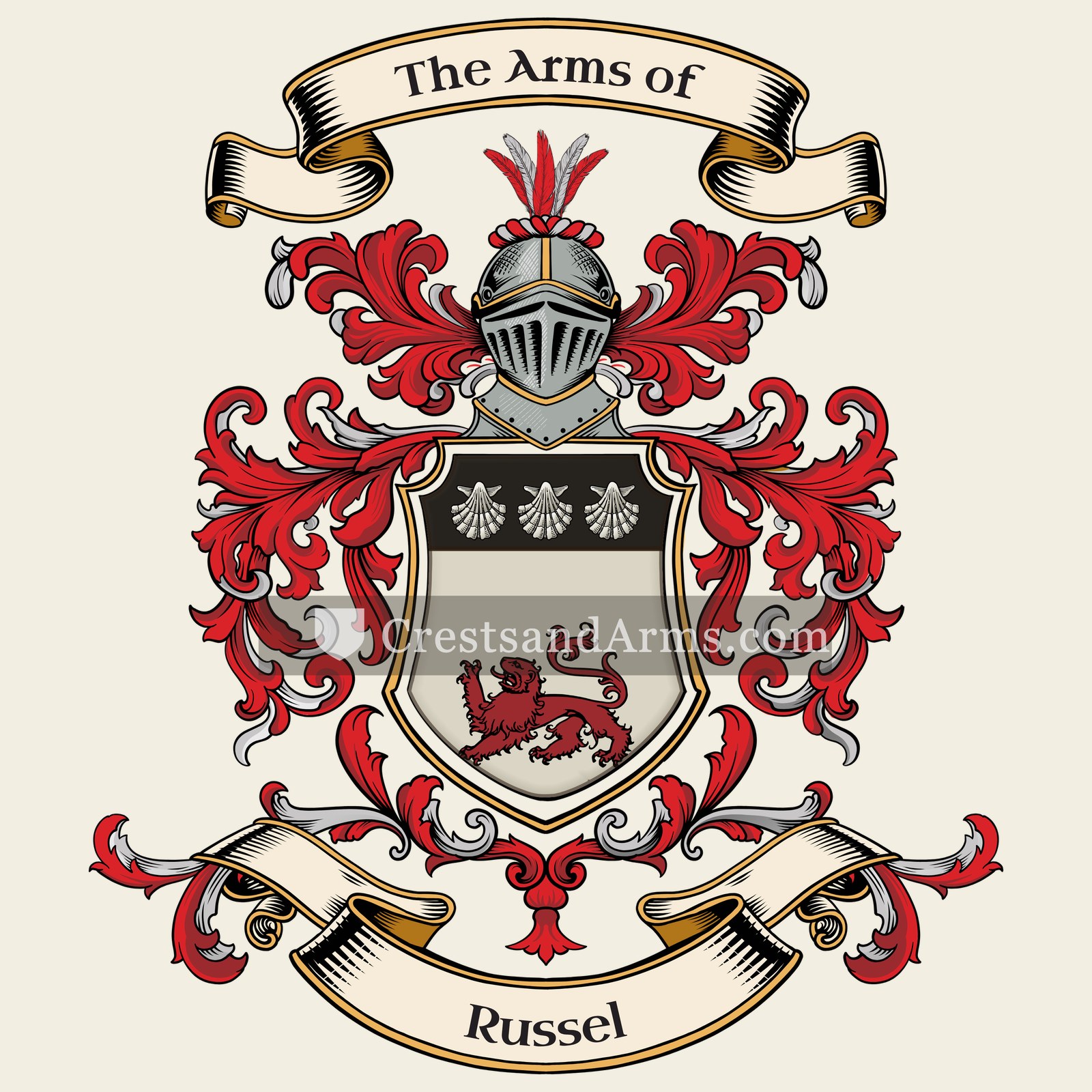 The Russel coat of arms, drawn from the recorded blazon