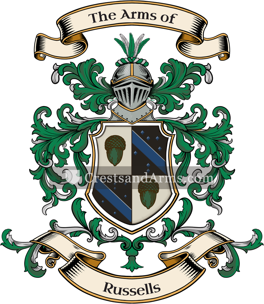 The Russells coat of arms, drawn from the recorded blazon