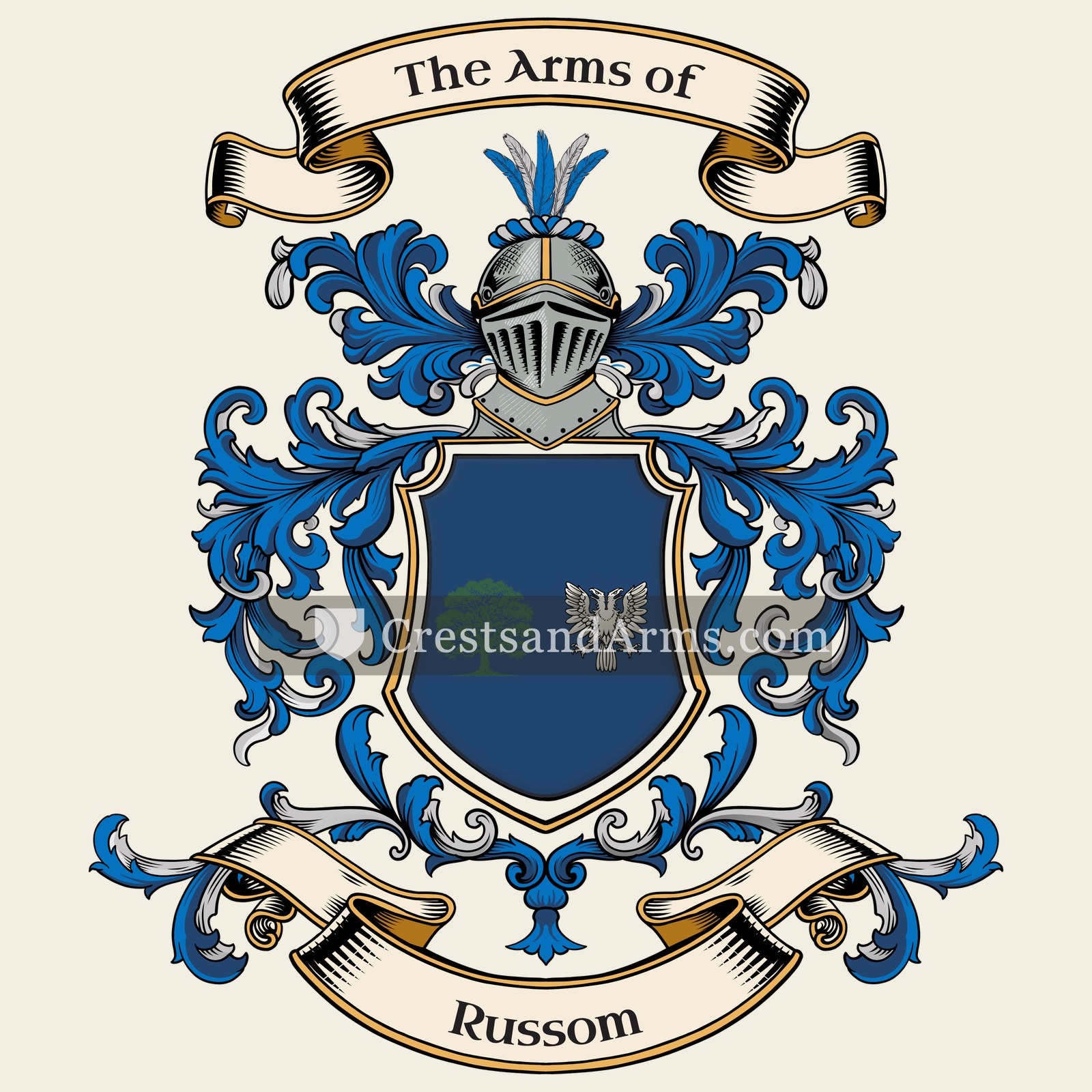 The Russom coat of arms, drawn from the recorded blazon