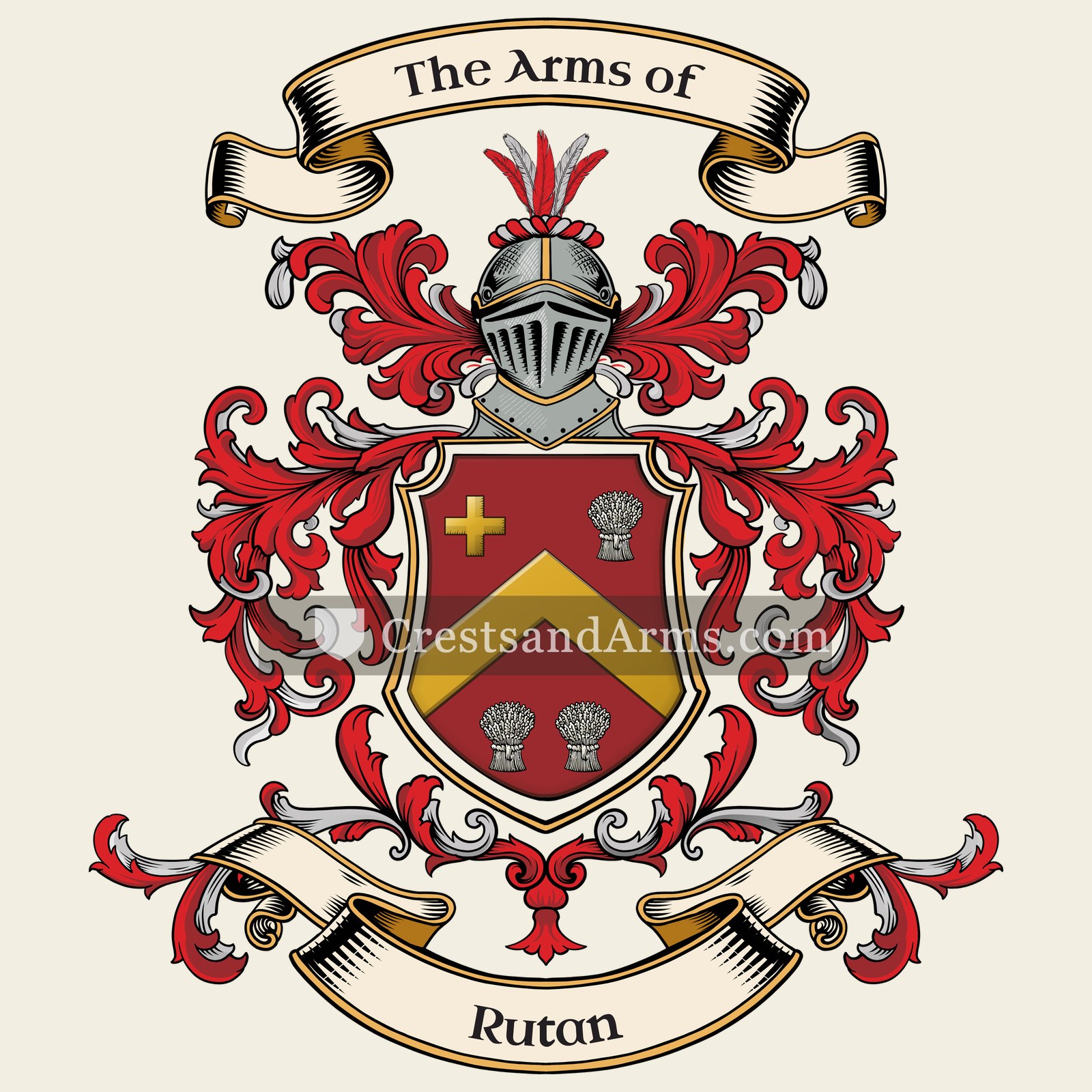 The Rutan coat of arms, drawn from the recorded blazon