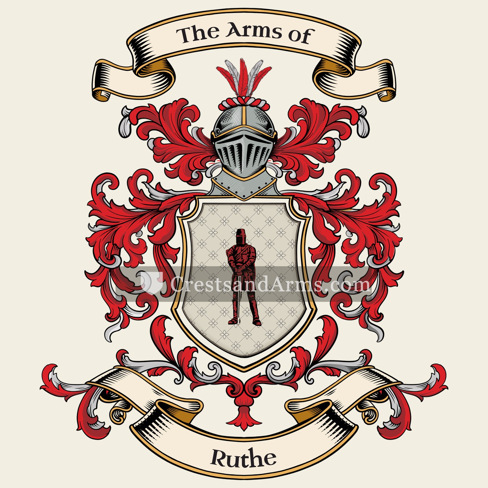 The Ruthe coat of arms, drawn from the recorded blazon