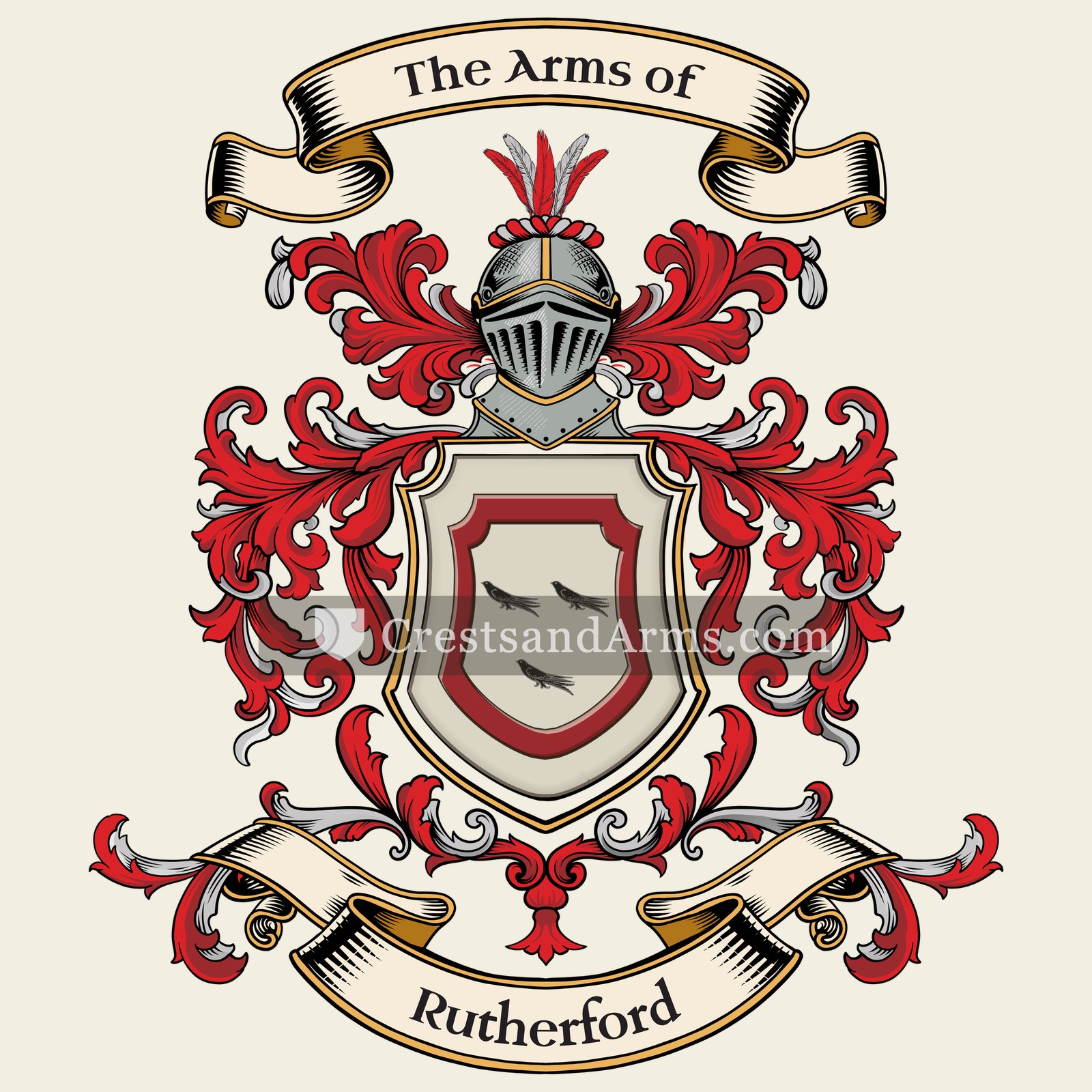The Rutherford coat of arms, drawn from the recorded blazon
