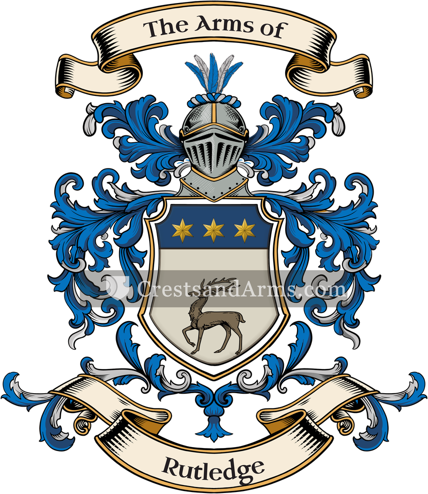 The Rutledge coat of arms, drawn from the recorded blazon