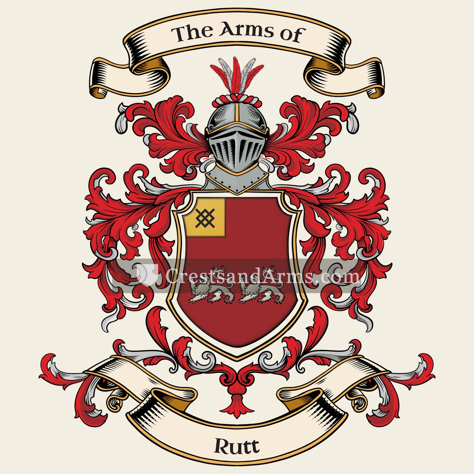The Rutt coat of arms, drawn from the recorded blazon