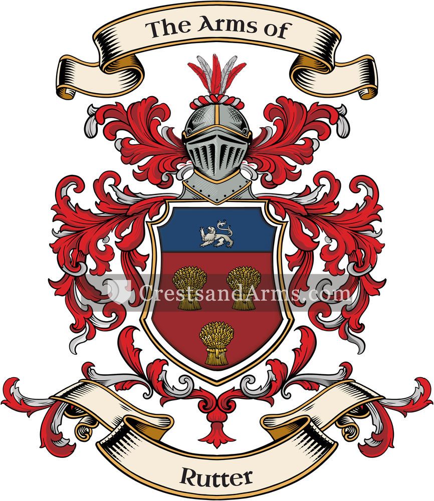 The Rutter coat of arms, drawn from the recorded blazon