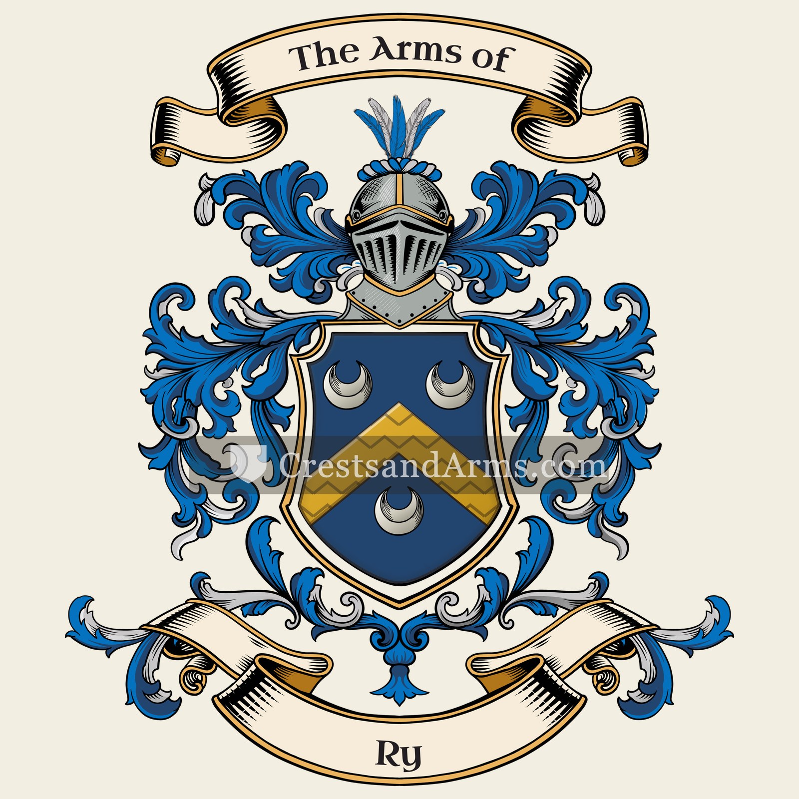 The Ry coat of arms, drawn from the recorded blazon