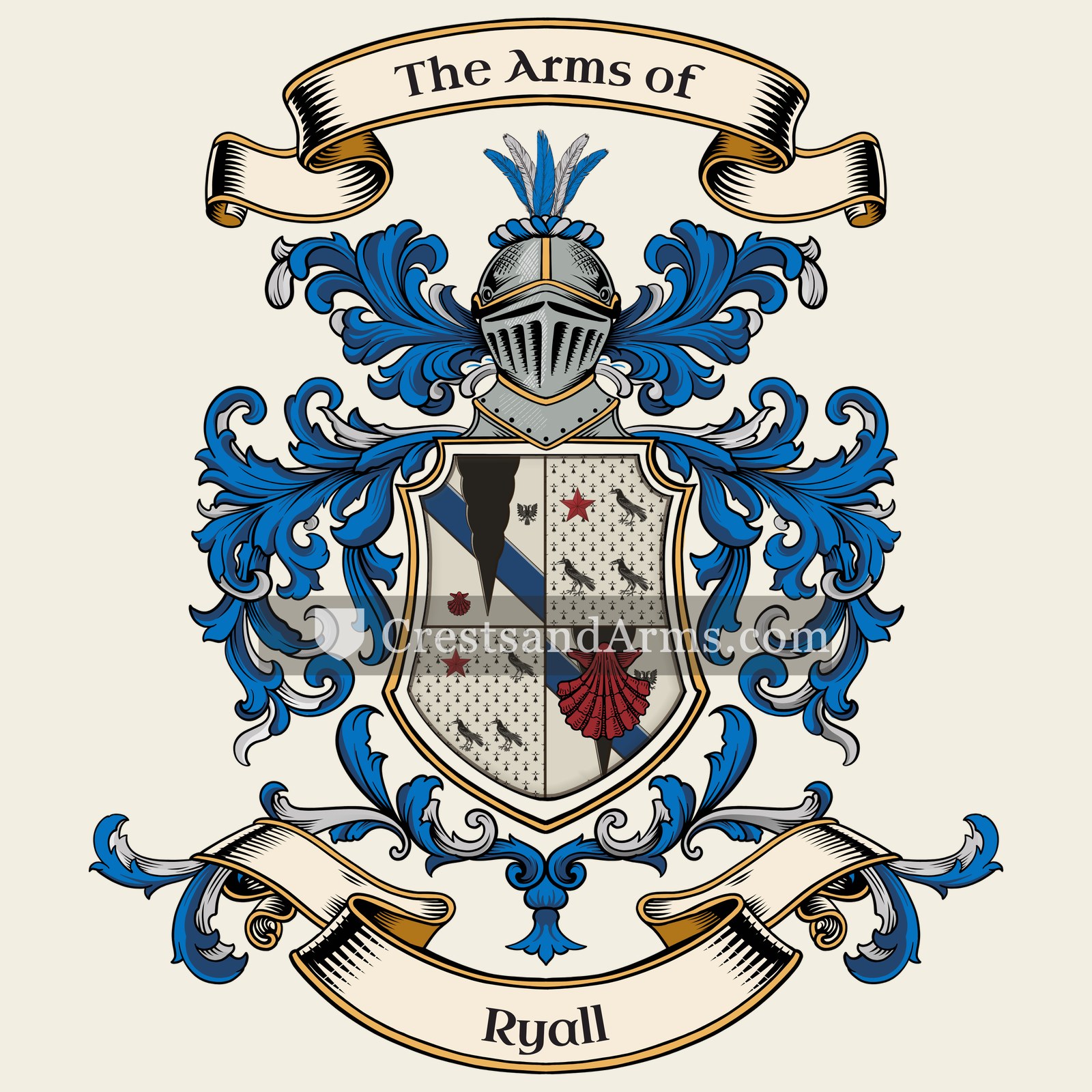The Ryall coat of arms, drawn from the recorded blazon