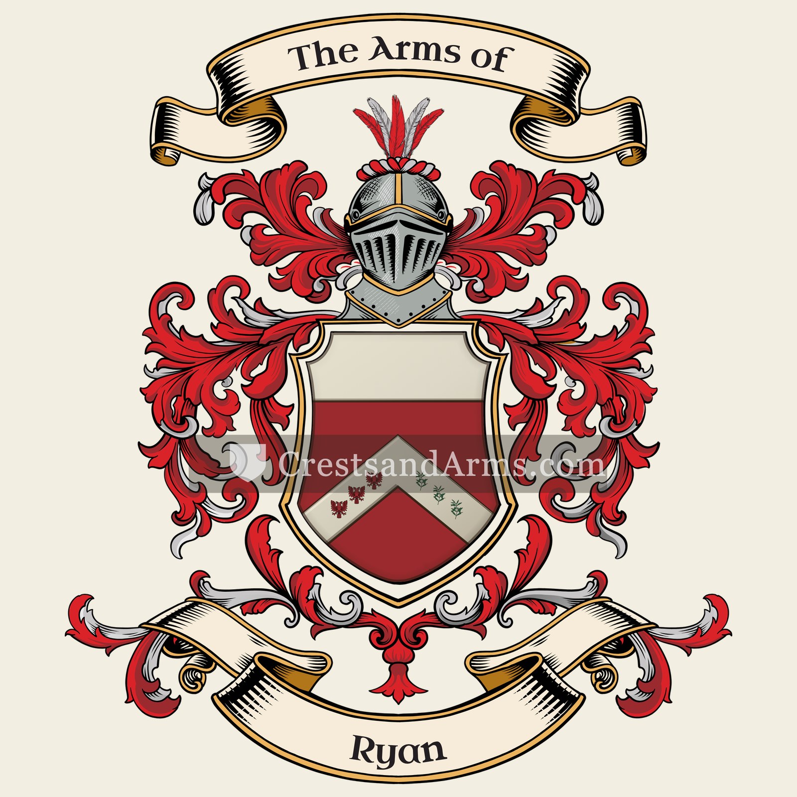 The Ryan coat of arms, drawn from the recorded blazon