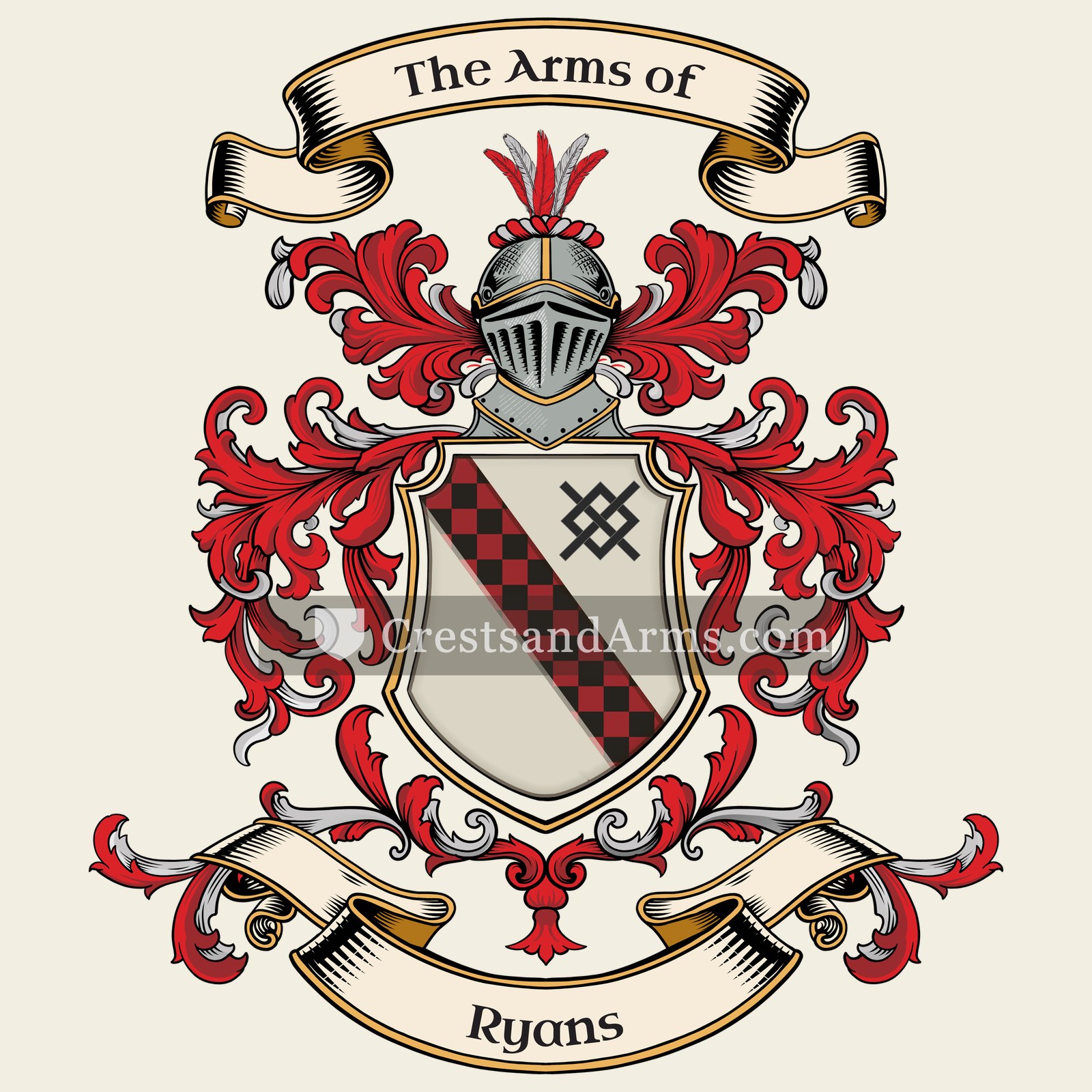The Ryans coat of arms, drawn from the recorded blazon