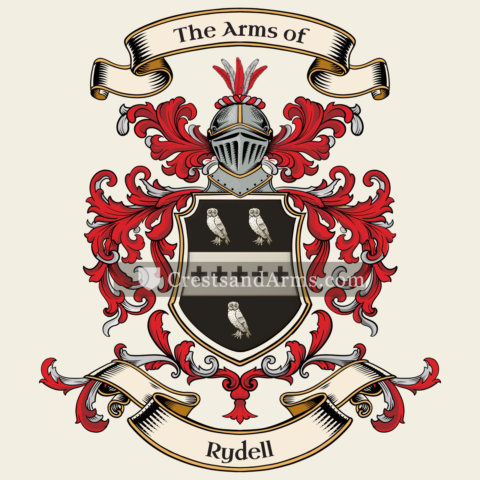 The Rydell coat of arms, drawn from the recorded blazon