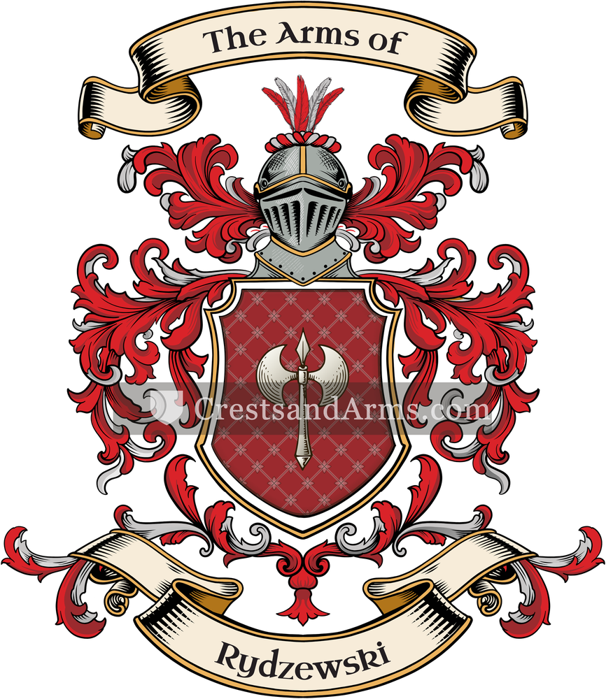 The Rydzewski coat of arms, drawn from the recorded blazon