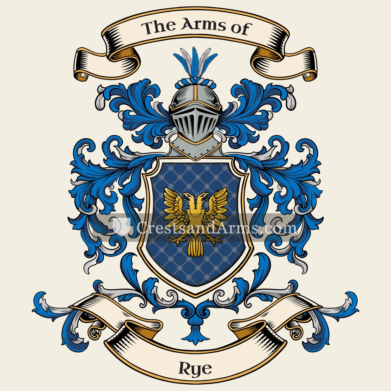 The Rye coat of arms, drawn from the recorded blazon