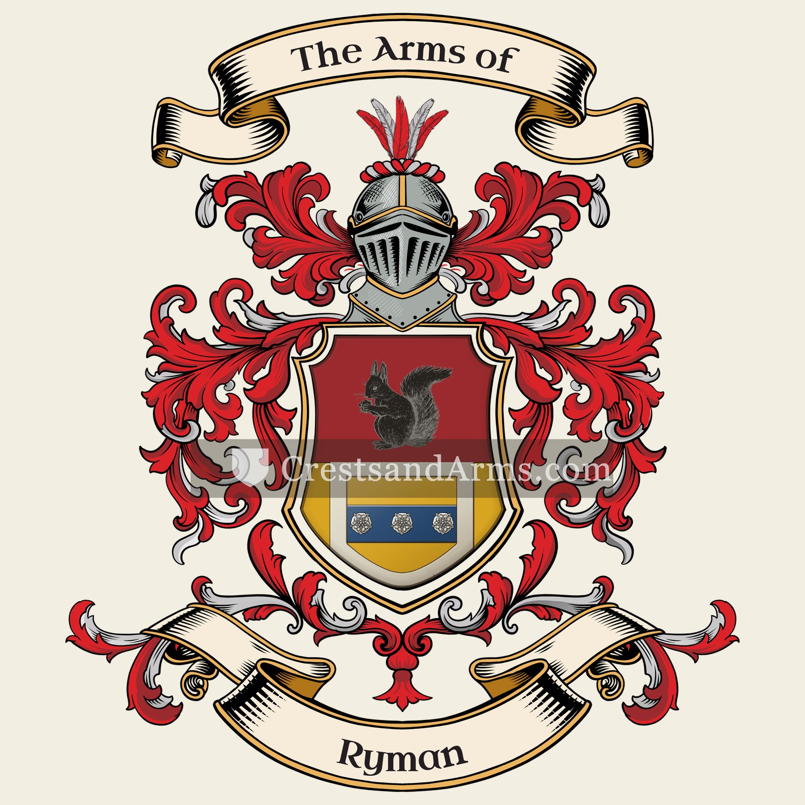 The Ryman coat of arms, drawn from the recorded blazon