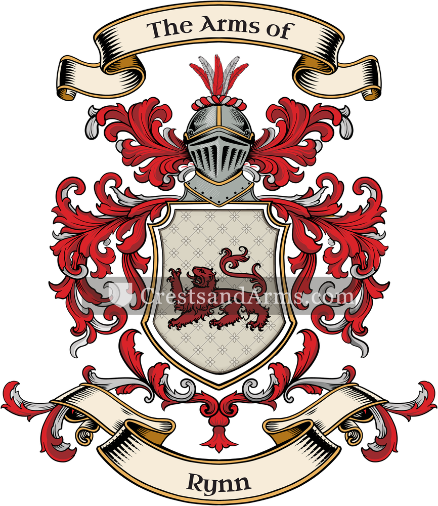 The Rynn coat of arms, drawn from the recorded blazon
