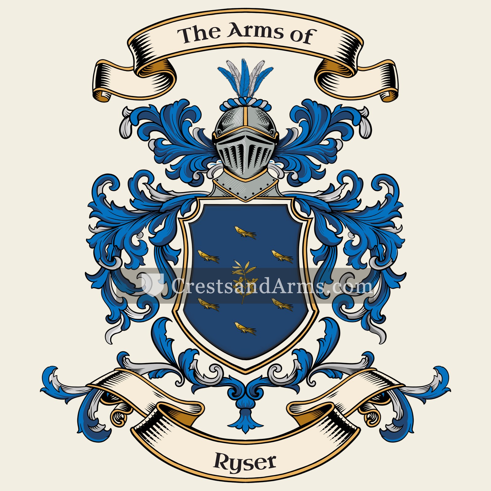 The Ryser coat of arms, drawn from the recorded blazon