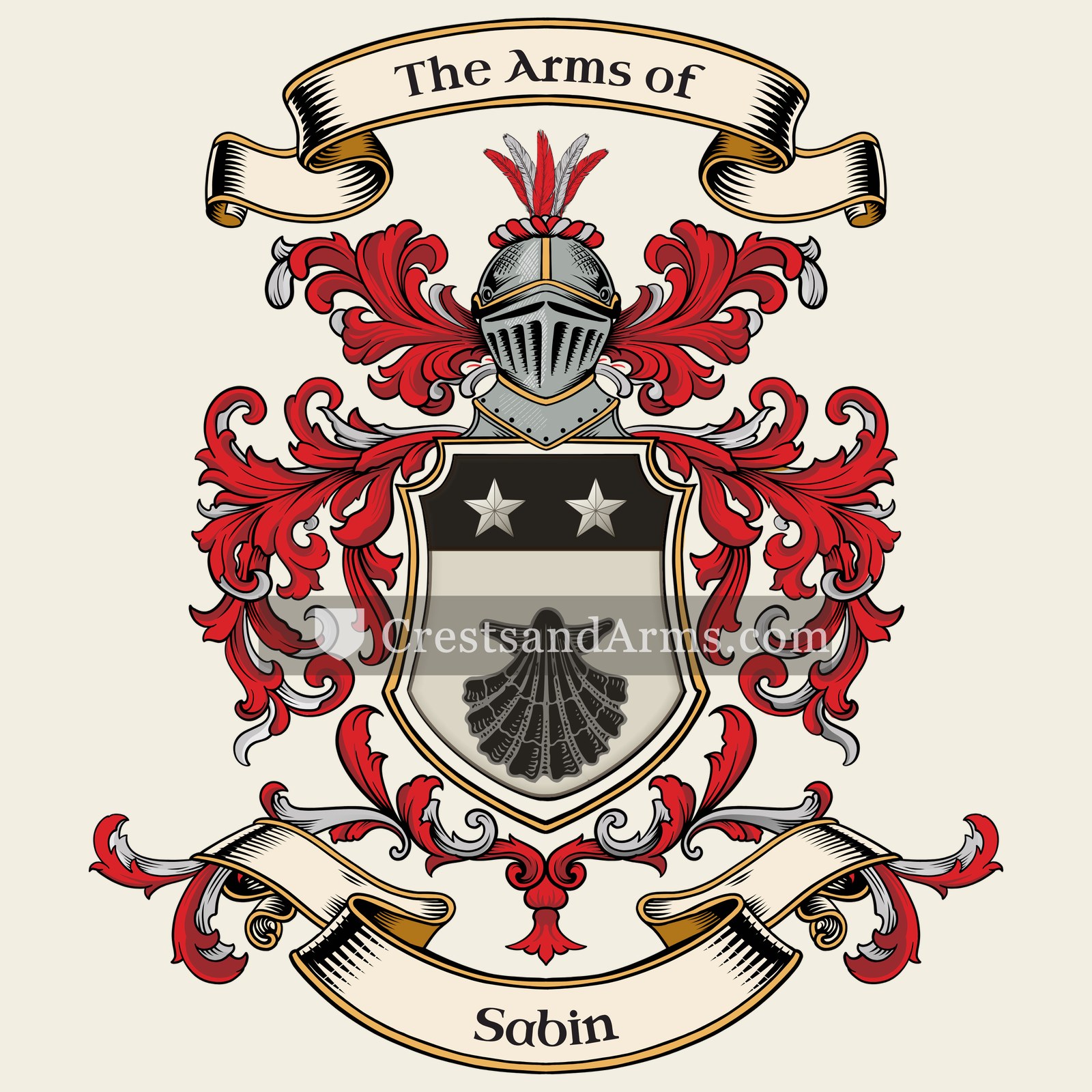 The Sabin coat of arms, drawn from the recorded blazon