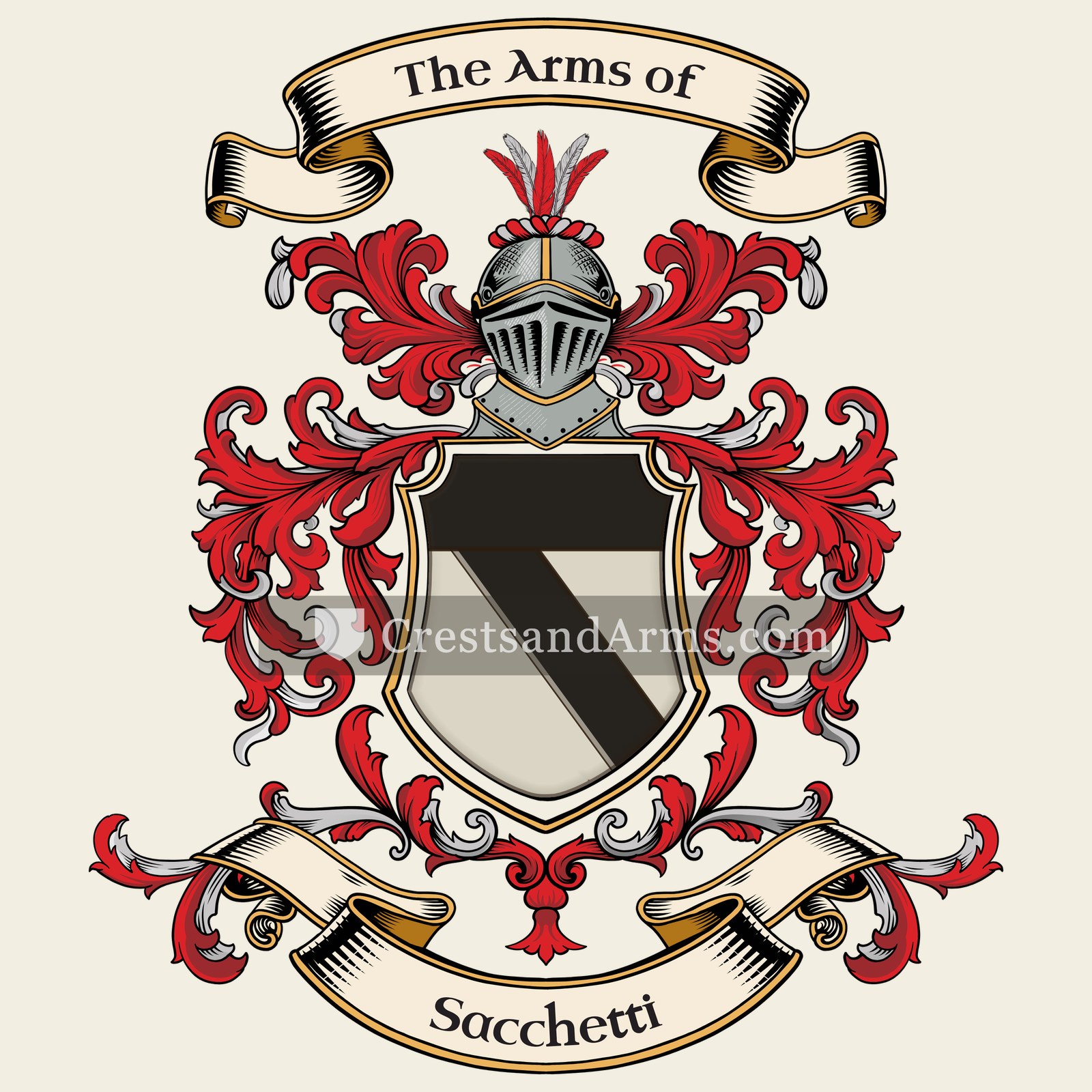 The Sacchetti coat of arms, drawn from the recorded blazon