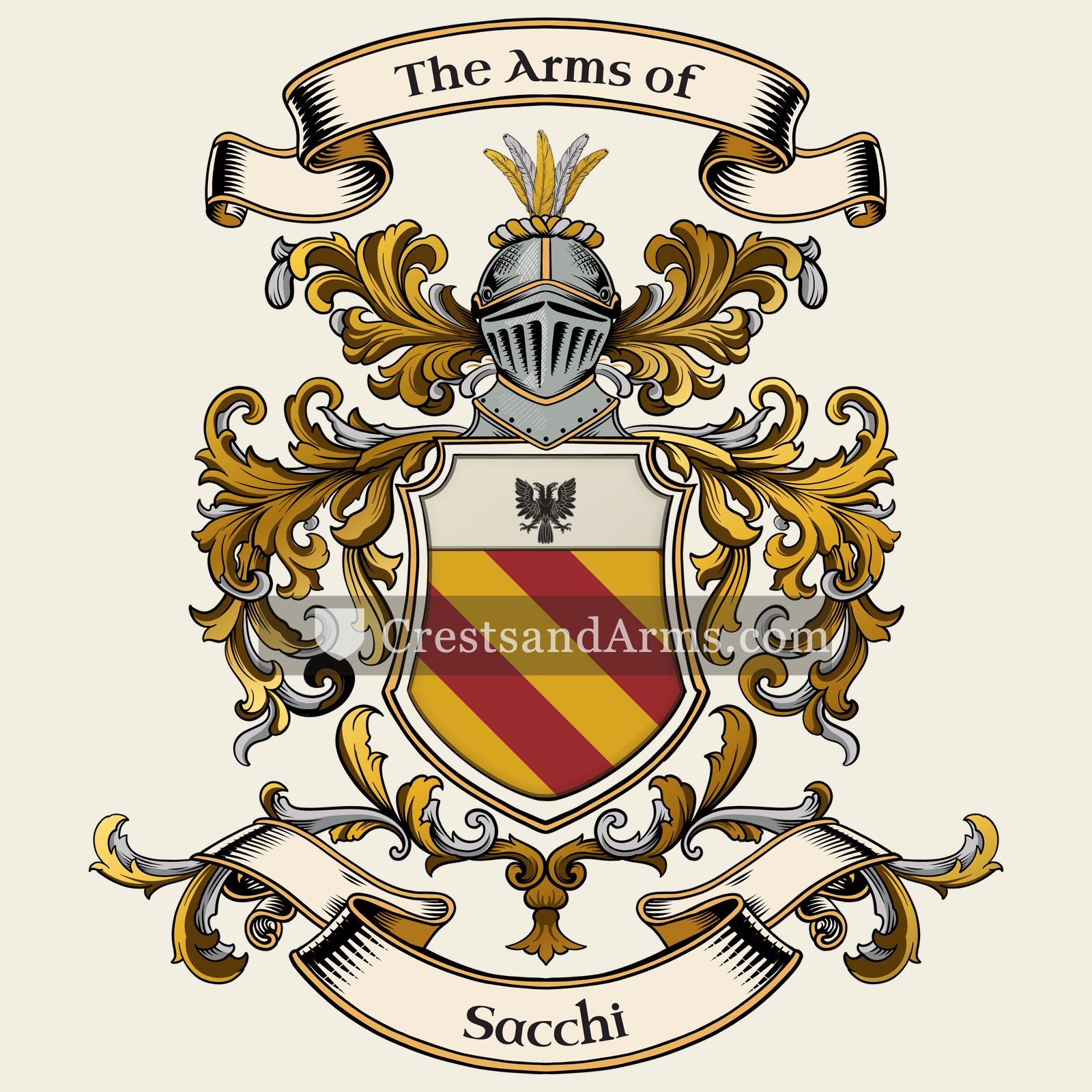 The Sacchi coat of arms, drawn from the recorded blazon