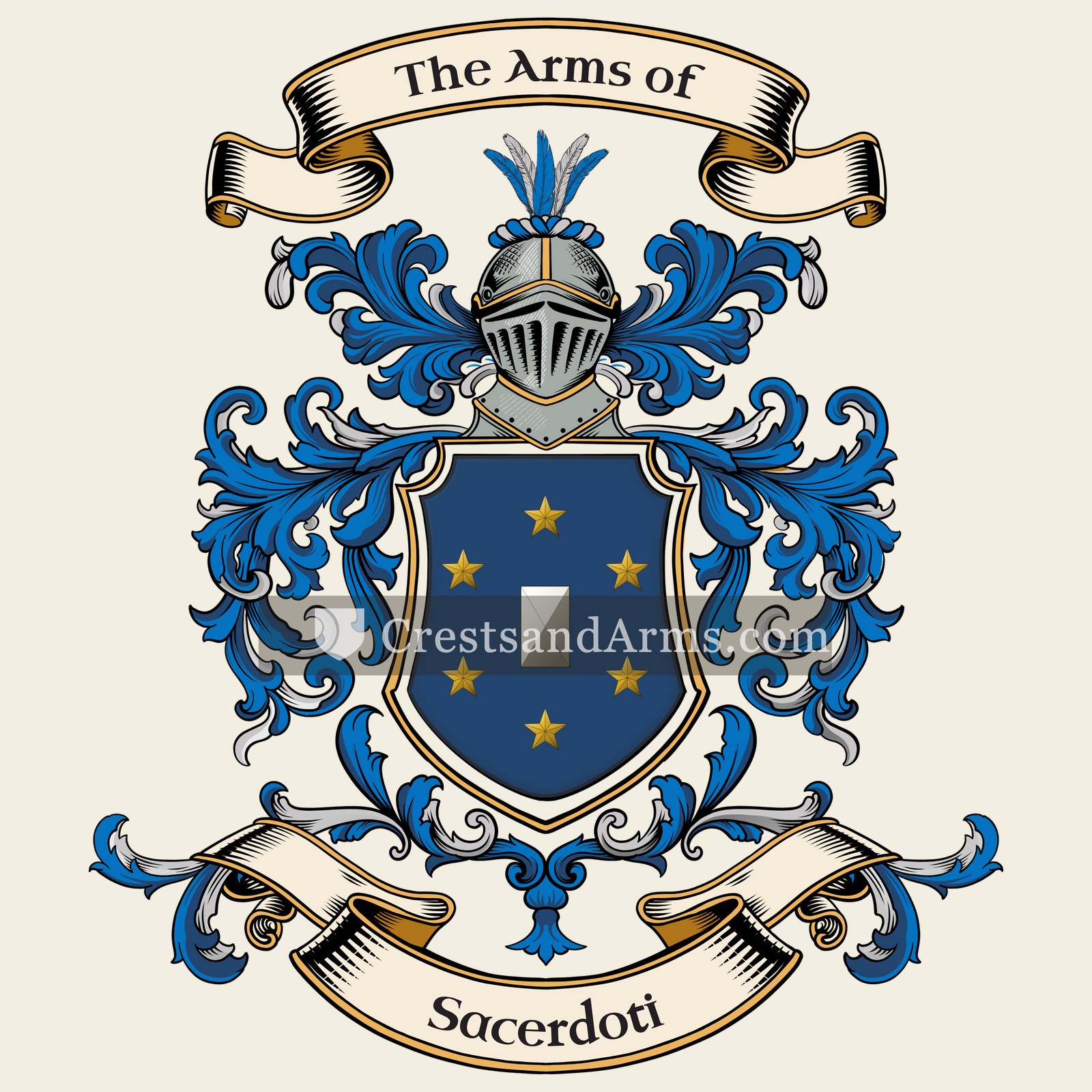 The Sacerdoti coat of arms, drawn from the recorded blazon