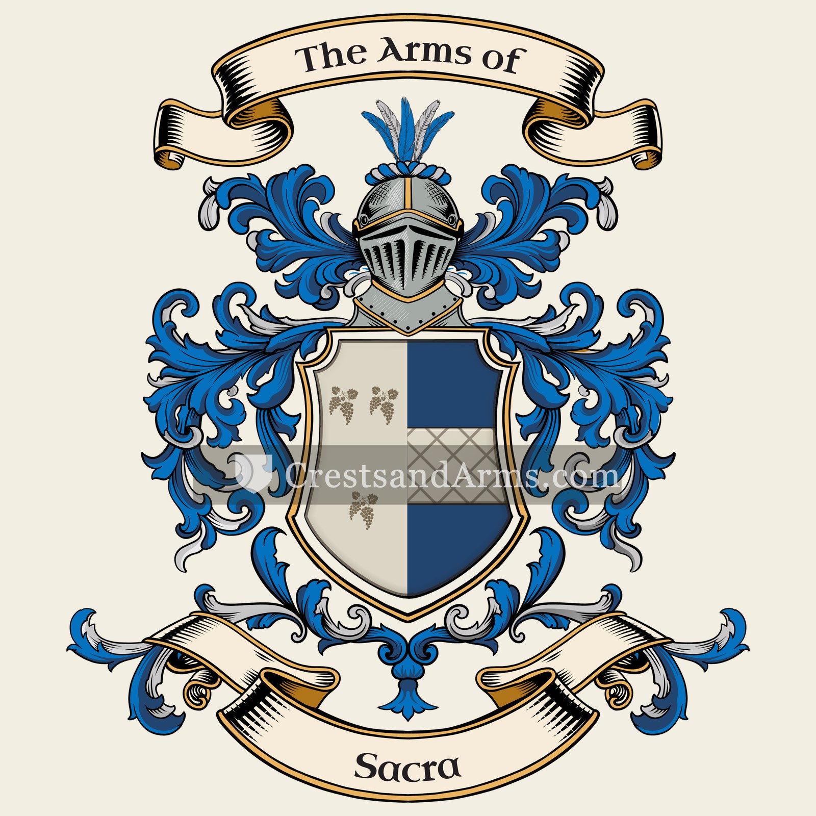 The Sacra coat of arms, drawn from the recorded blazon
