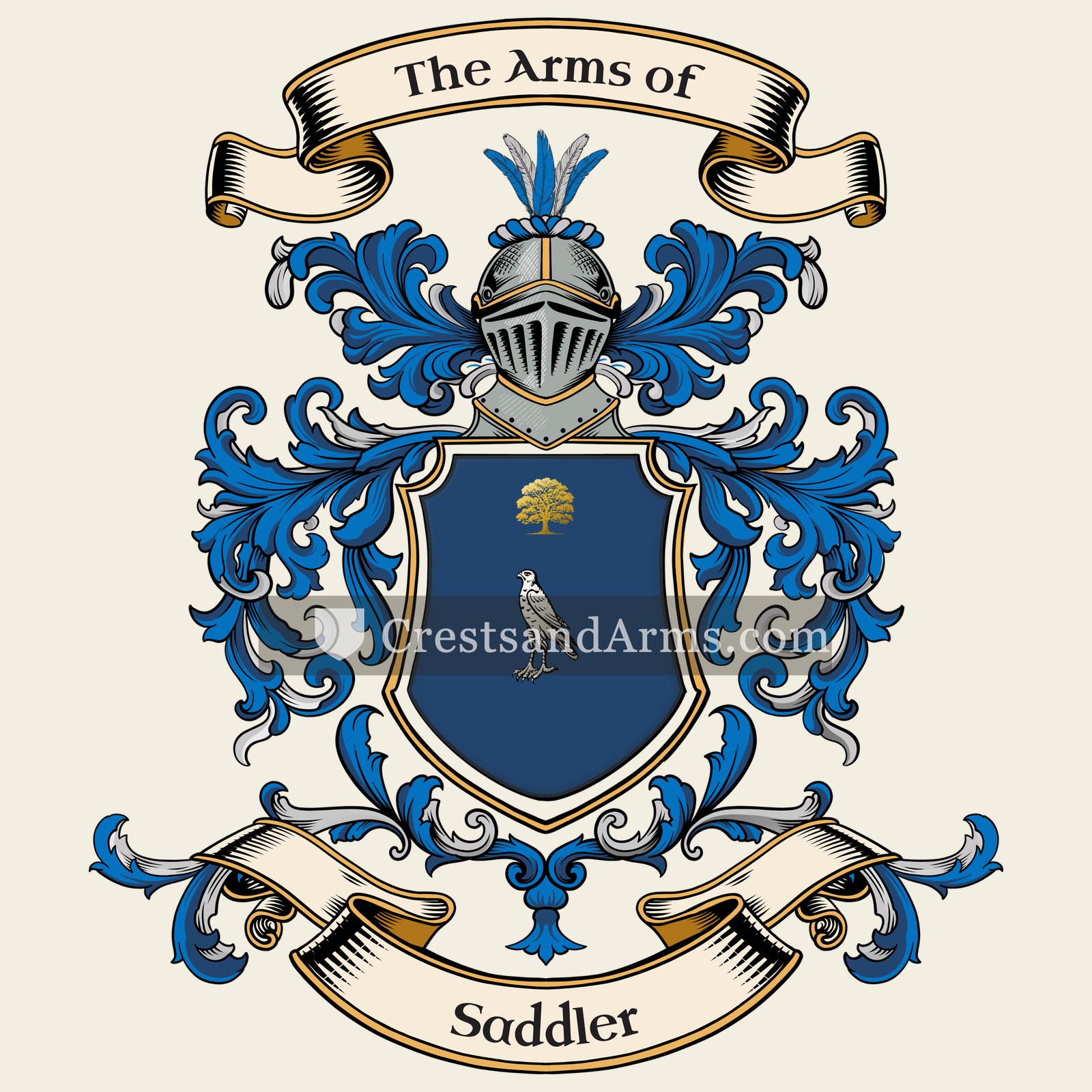 The Saddler coat of arms, drawn from the recorded blazon
