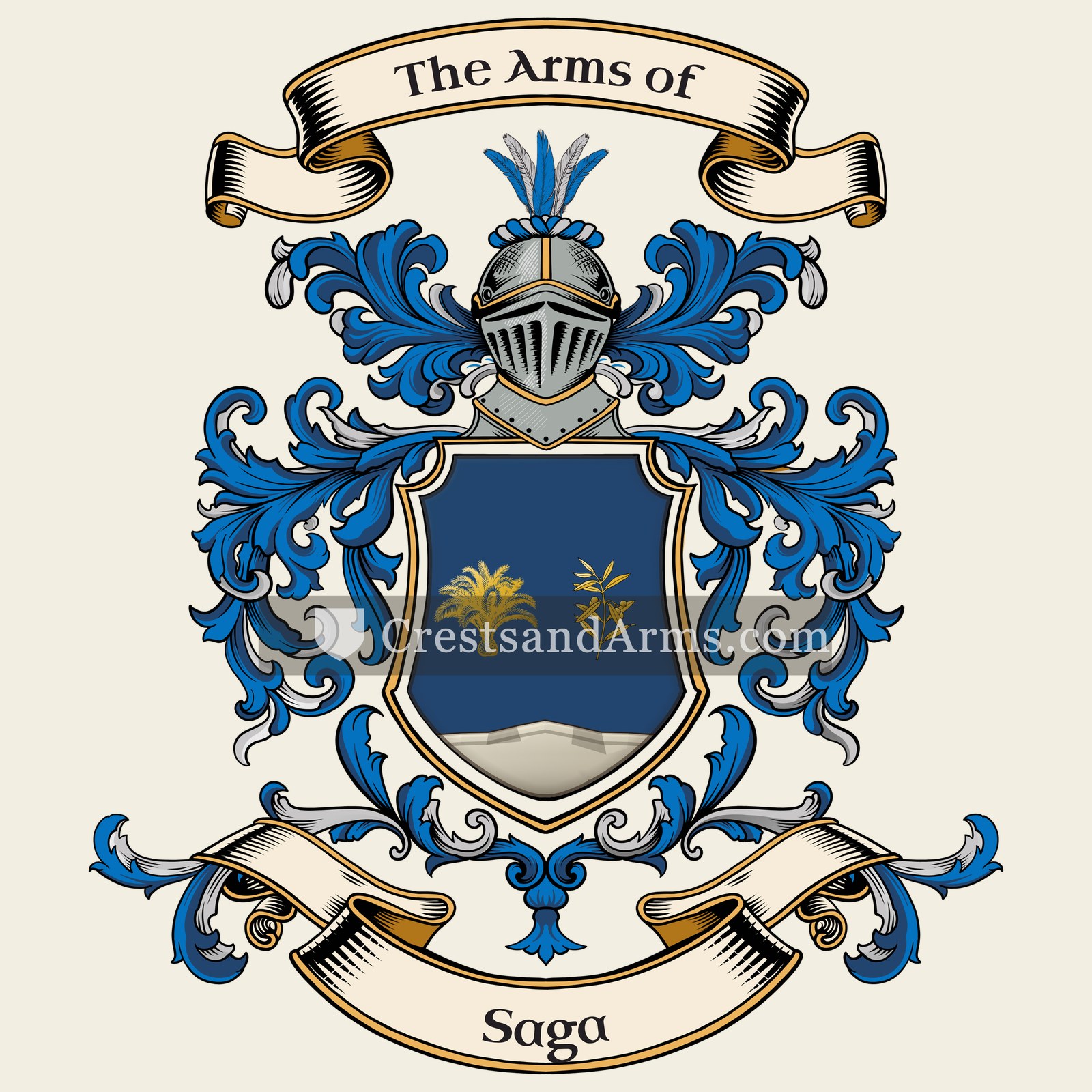The Saga coat of arms, drawn from the recorded blazon