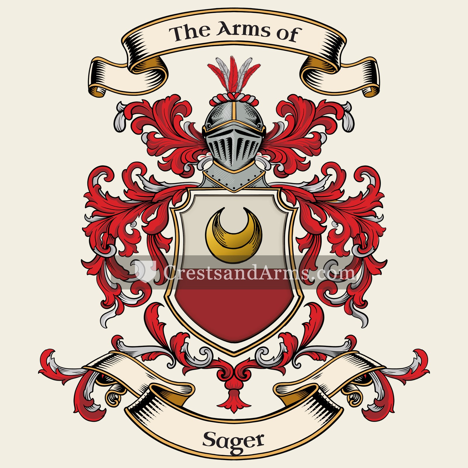 The Sager coat of arms, drawn from the recorded blazon