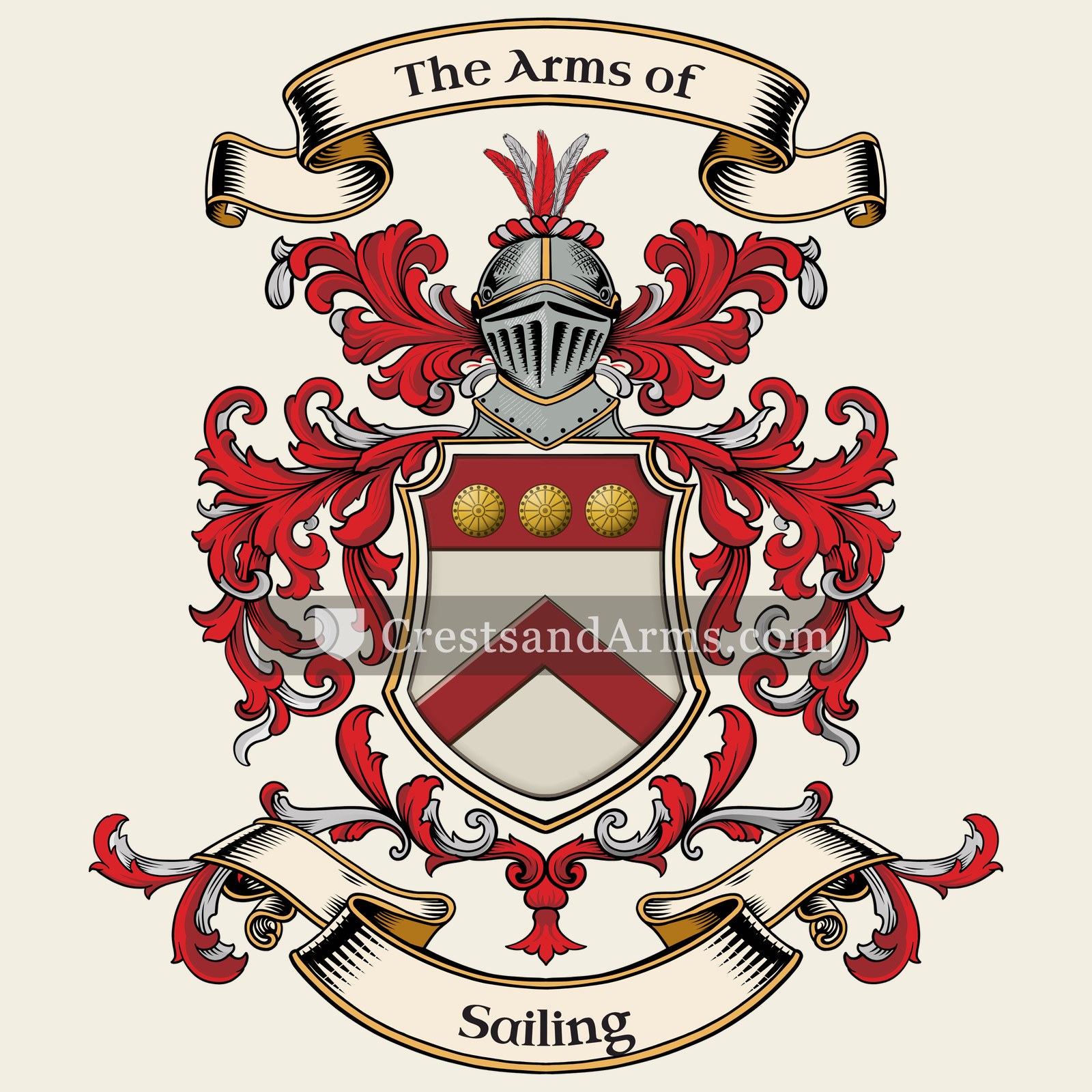 The Sailing coat of arms, drawn from the recorded blazon