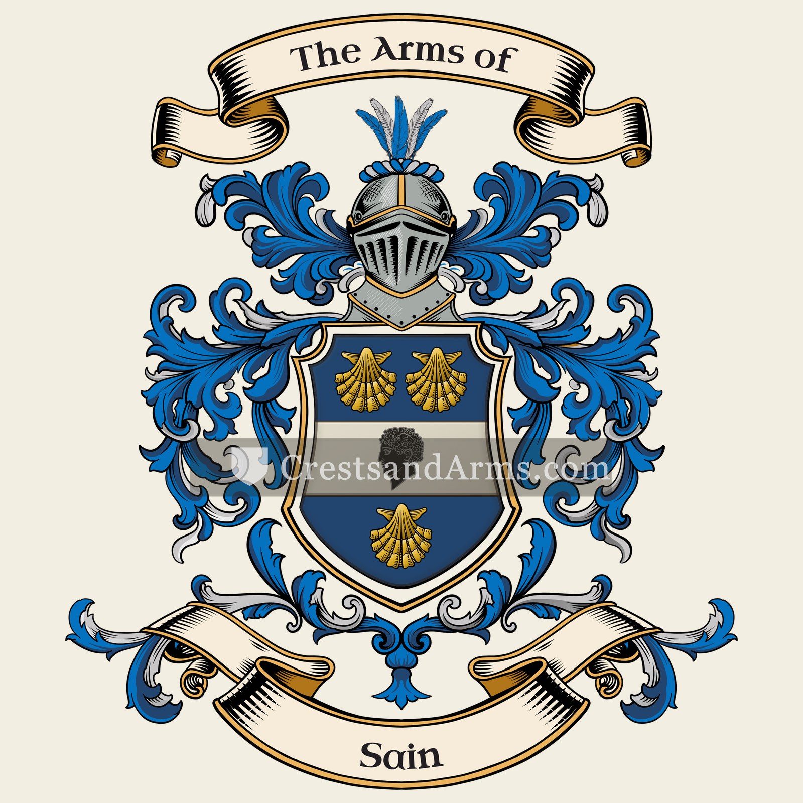 The Sain coat of arms, drawn from the recorded blazon