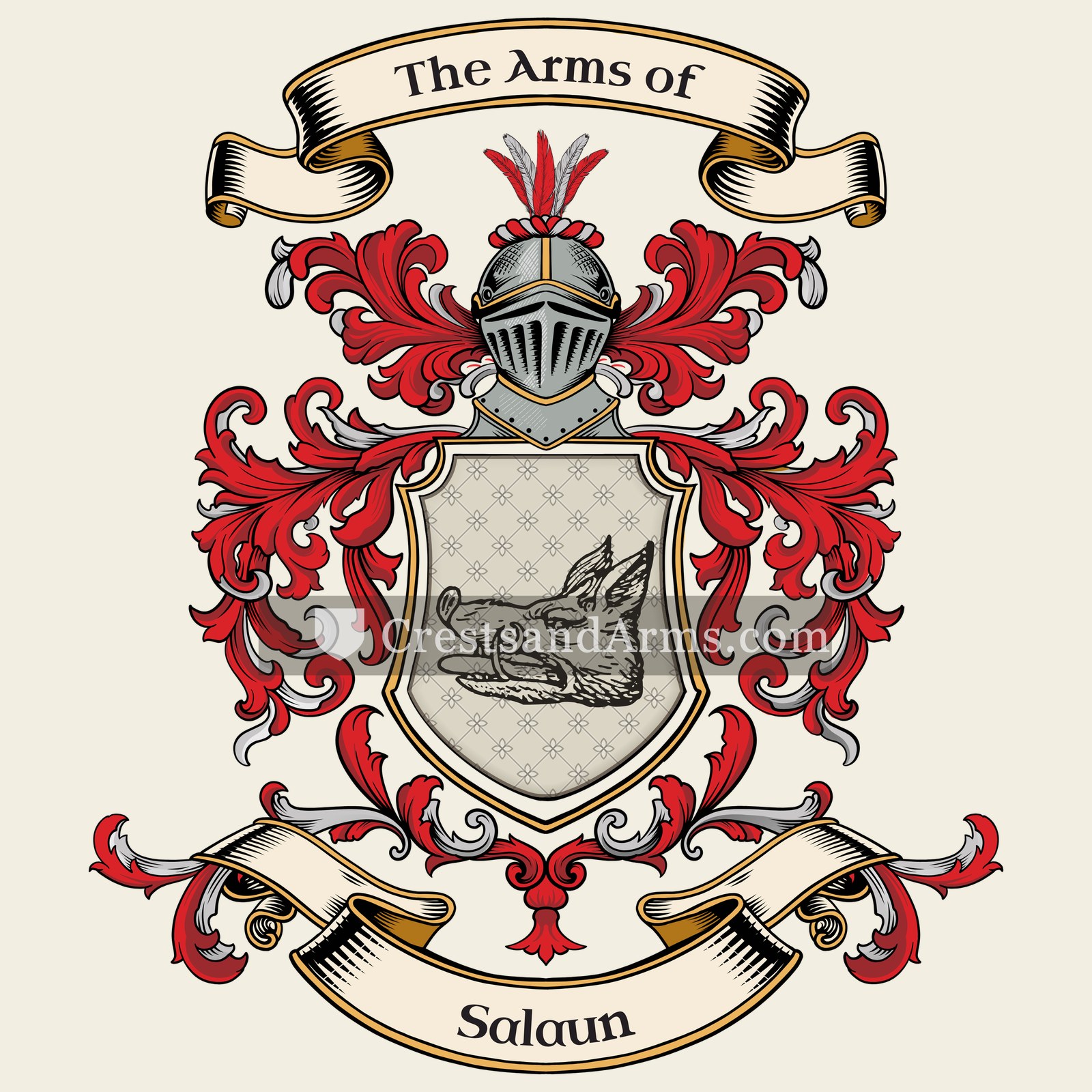 The Salaun coat of arms, drawn from the recorded blazon