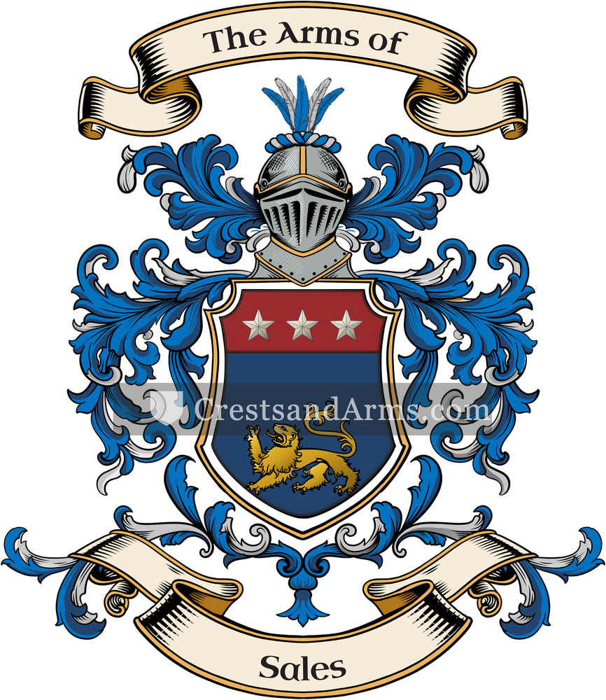 The Sales coat of arms, drawn from the recorded blazon