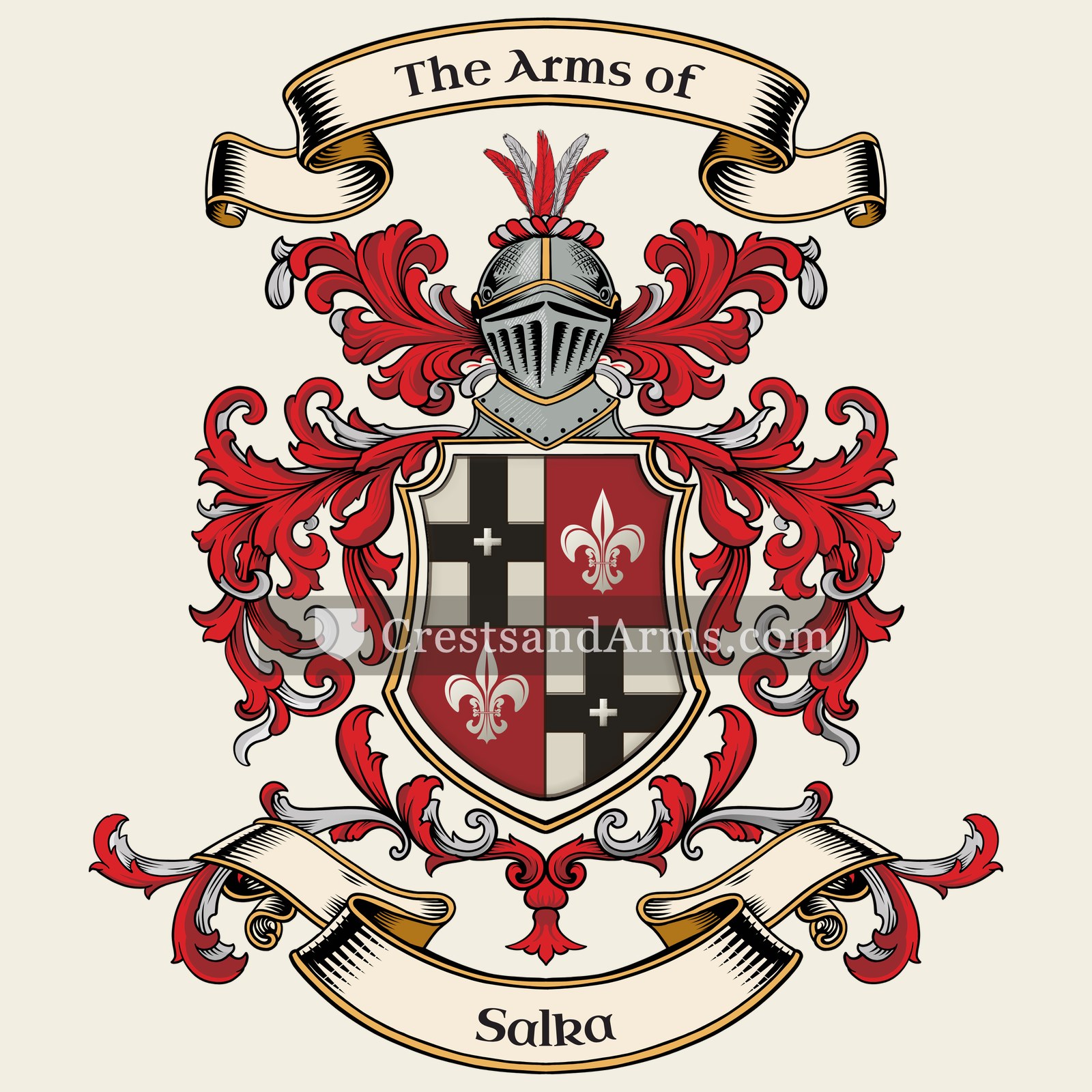 The Salka coat of arms, drawn from the recorded blazon