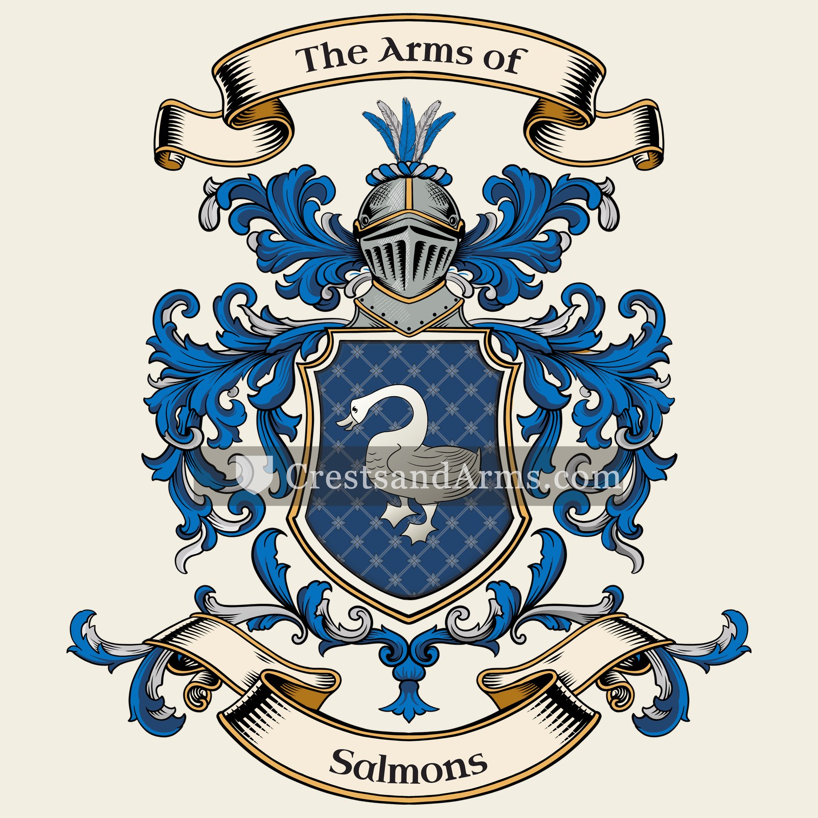 The Salmons coat of arms, drawn from the recorded blazon