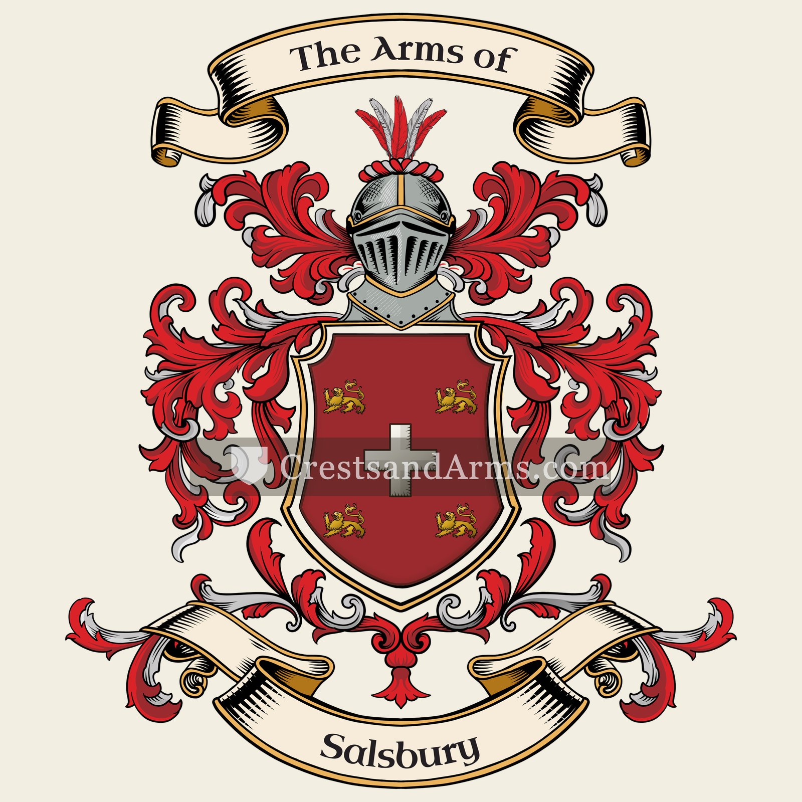 The Salsbury coat of arms, drawn from the recorded blazon
