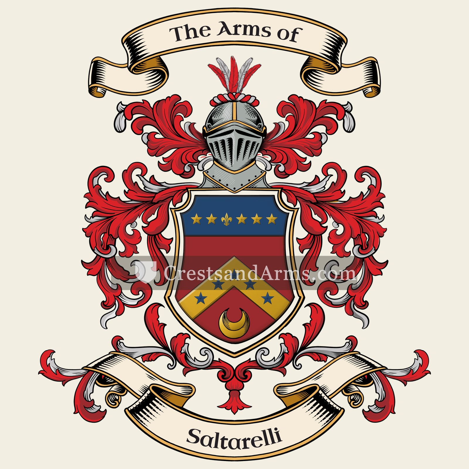 The Saltarelli coat of arms, drawn from the recorded blazon