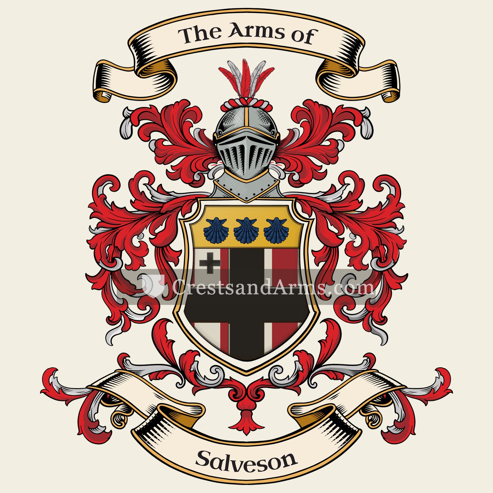 The Salveson coat of arms, drawn from the recorded blazon