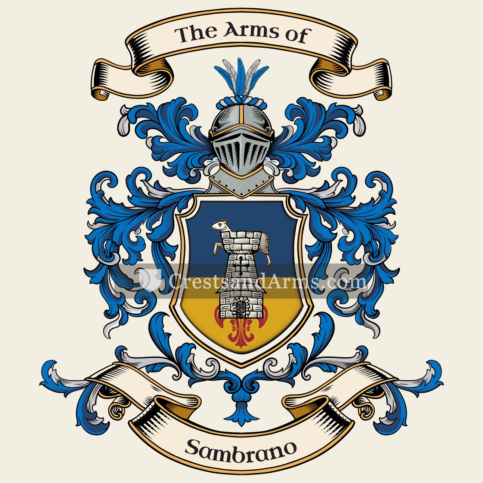 The Sambrano coat of arms, drawn from the recorded blazon