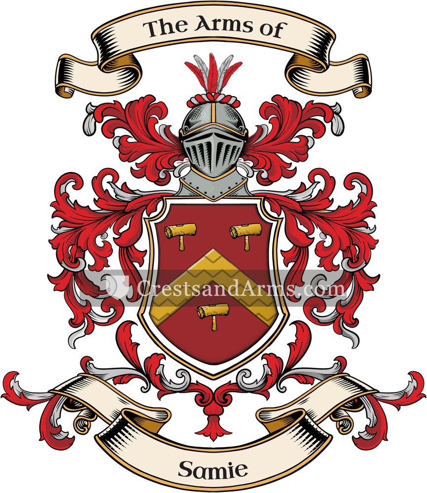 The Samie coat of arms, drawn from the recorded blazon