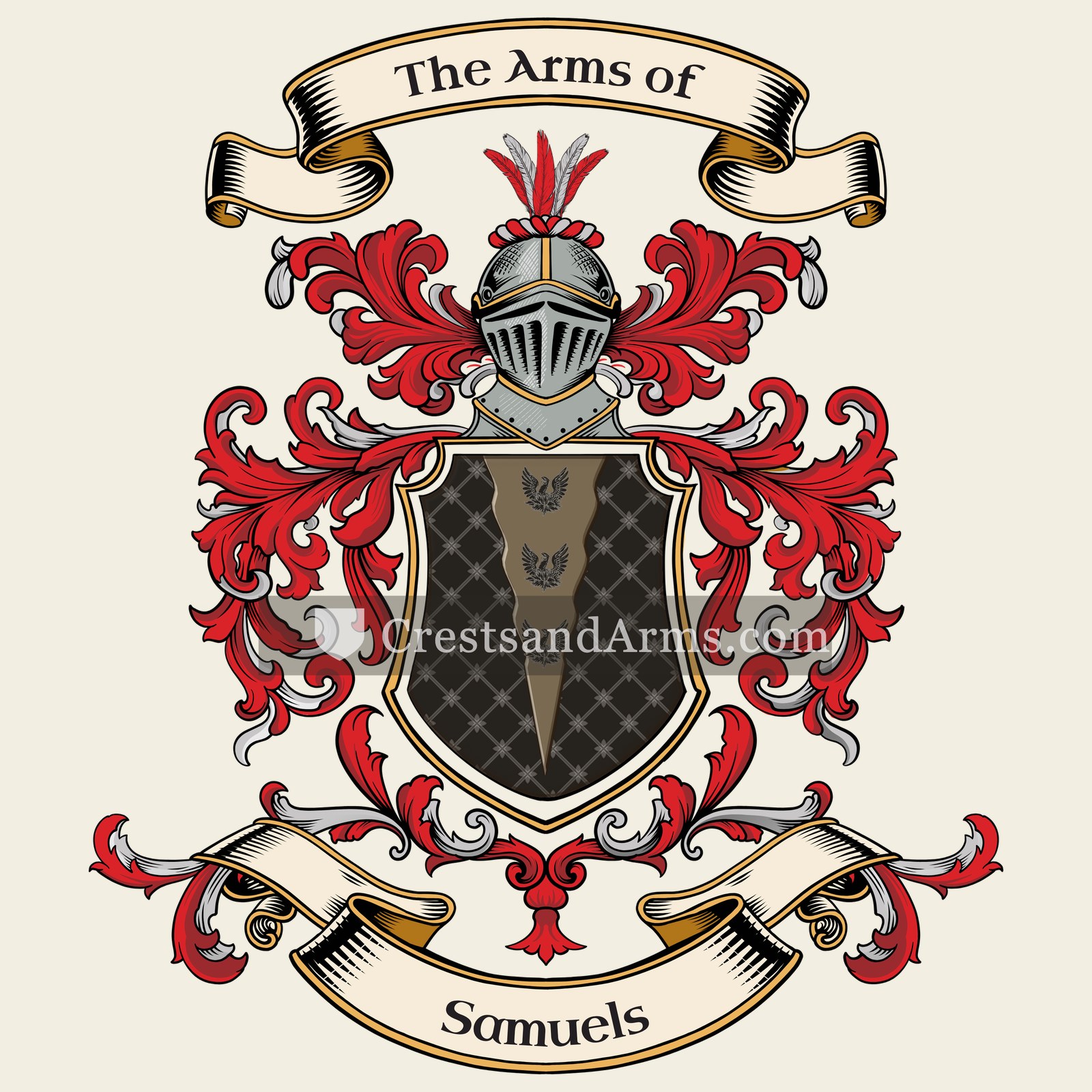 The Samuels coat of arms, drawn from the recorded blazon