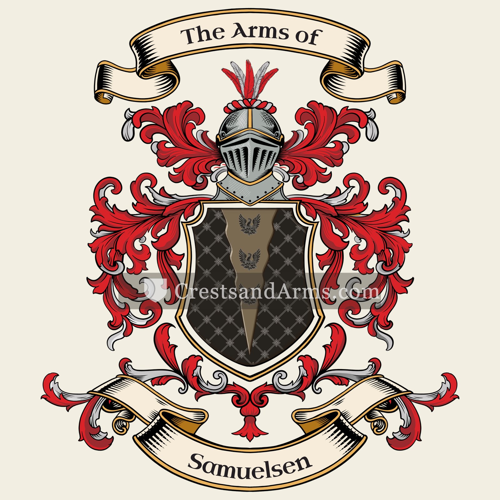 The Samuelsen coat of arms, drawn from the recorded blazon