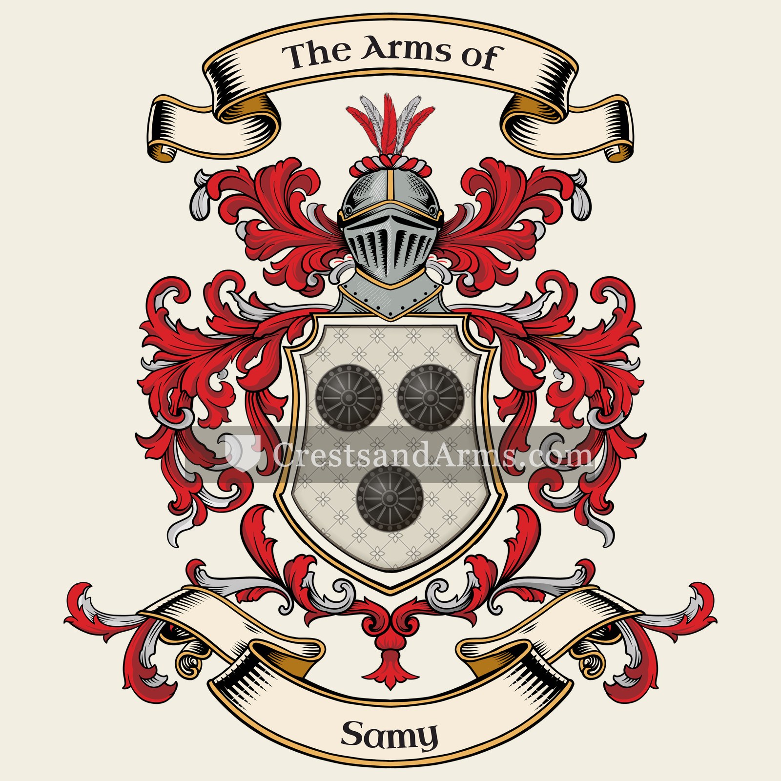 The Samy coat of arms, drawn from the recorded blazon