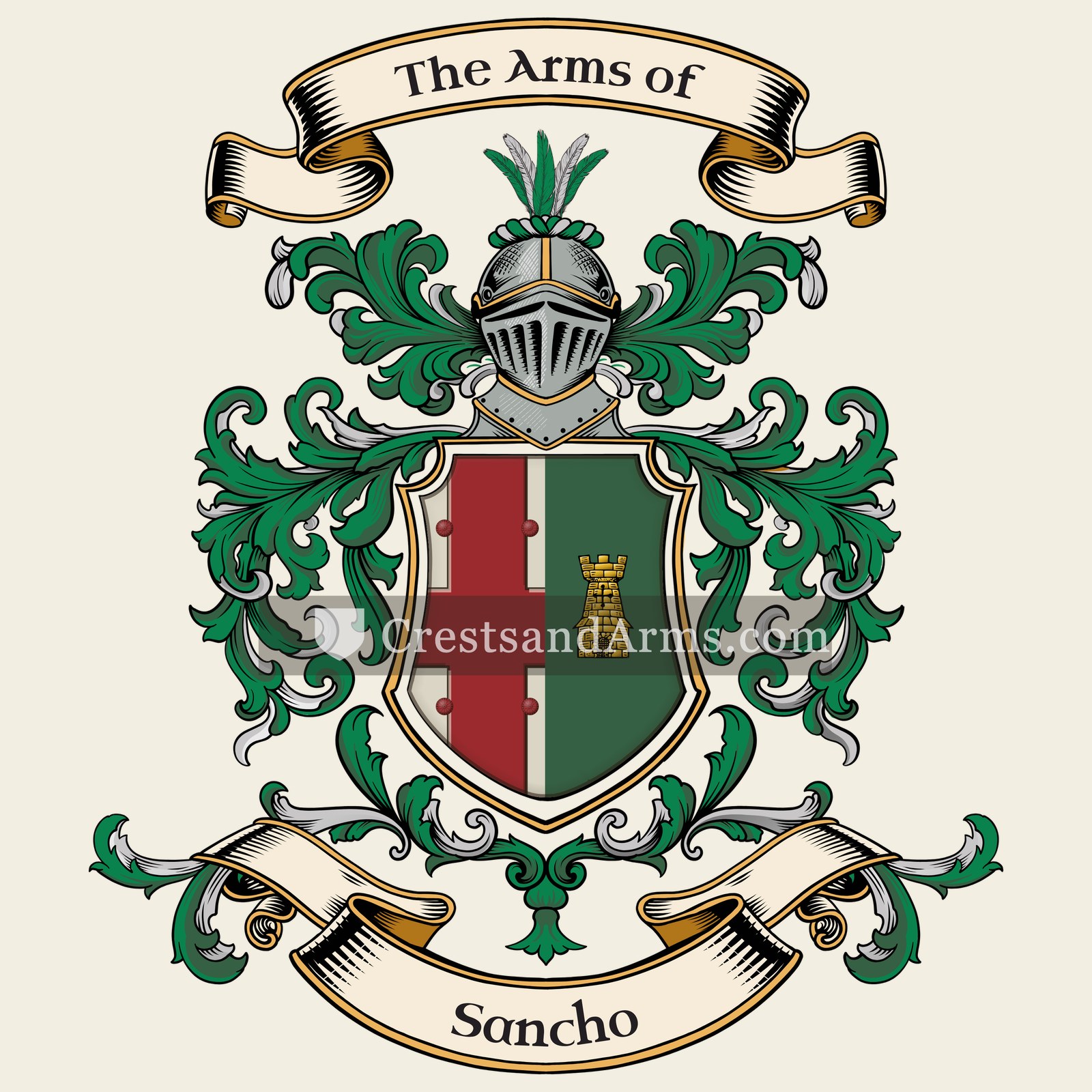 The Sancho coat of arms, drawn from the recorded blazon