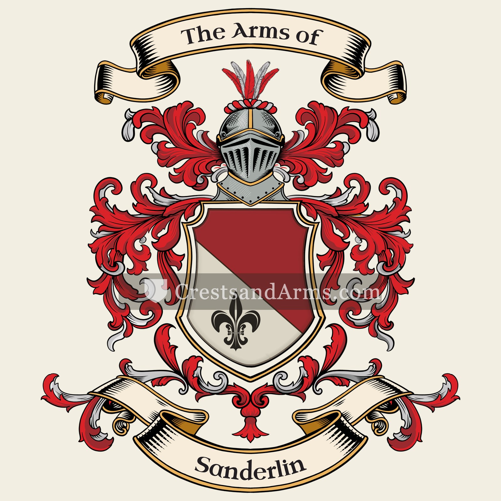 The Sanderlin coat of arms, drawn from the recorded blazon