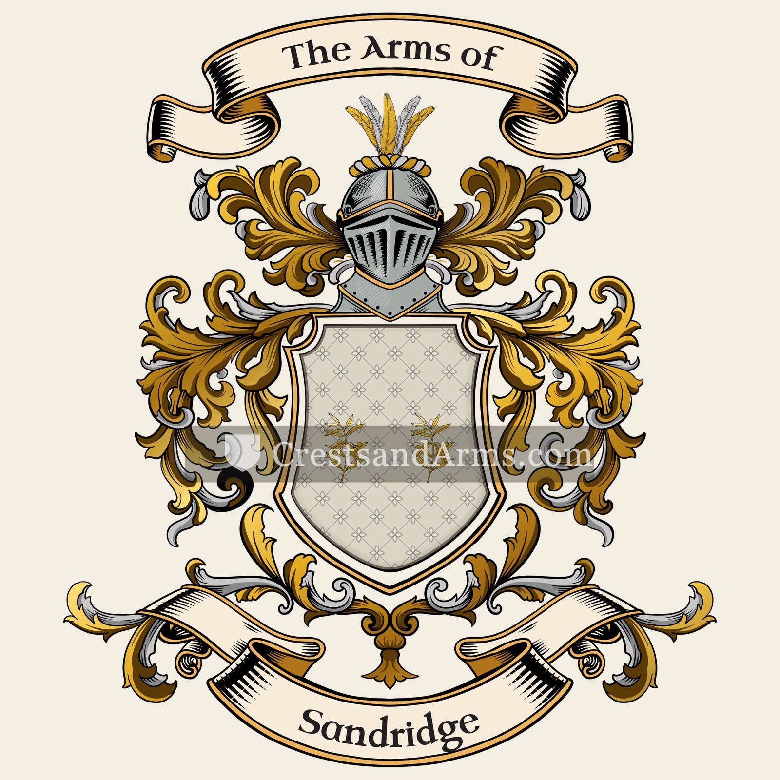 The Sandridge coat of arms, drawn from the recorded blazon