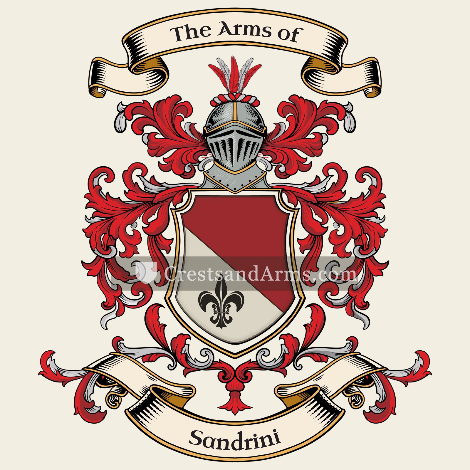 The Sandrini coat of arms, drawn from the recorded blazon