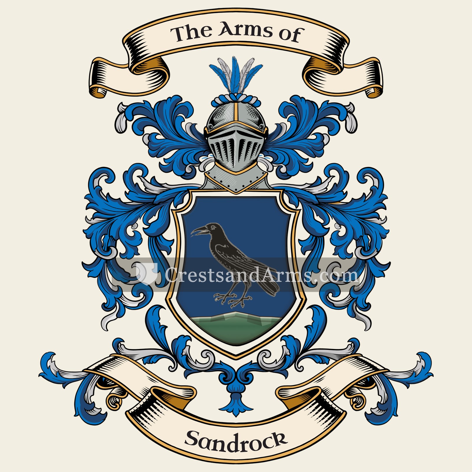 The Sandrock coat of arms, drawn from the recorded blazon