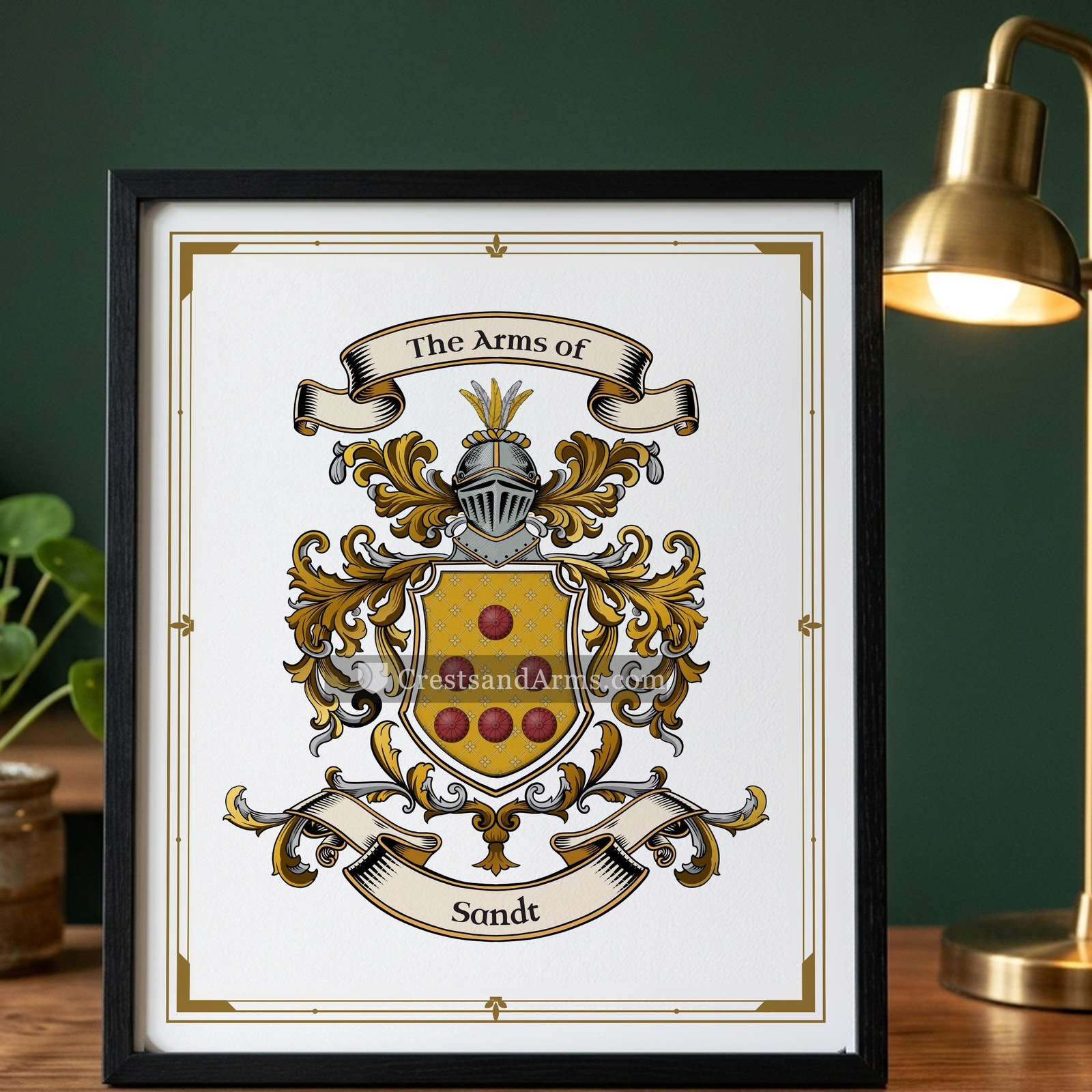 The Sandt arms on the framed, black wood