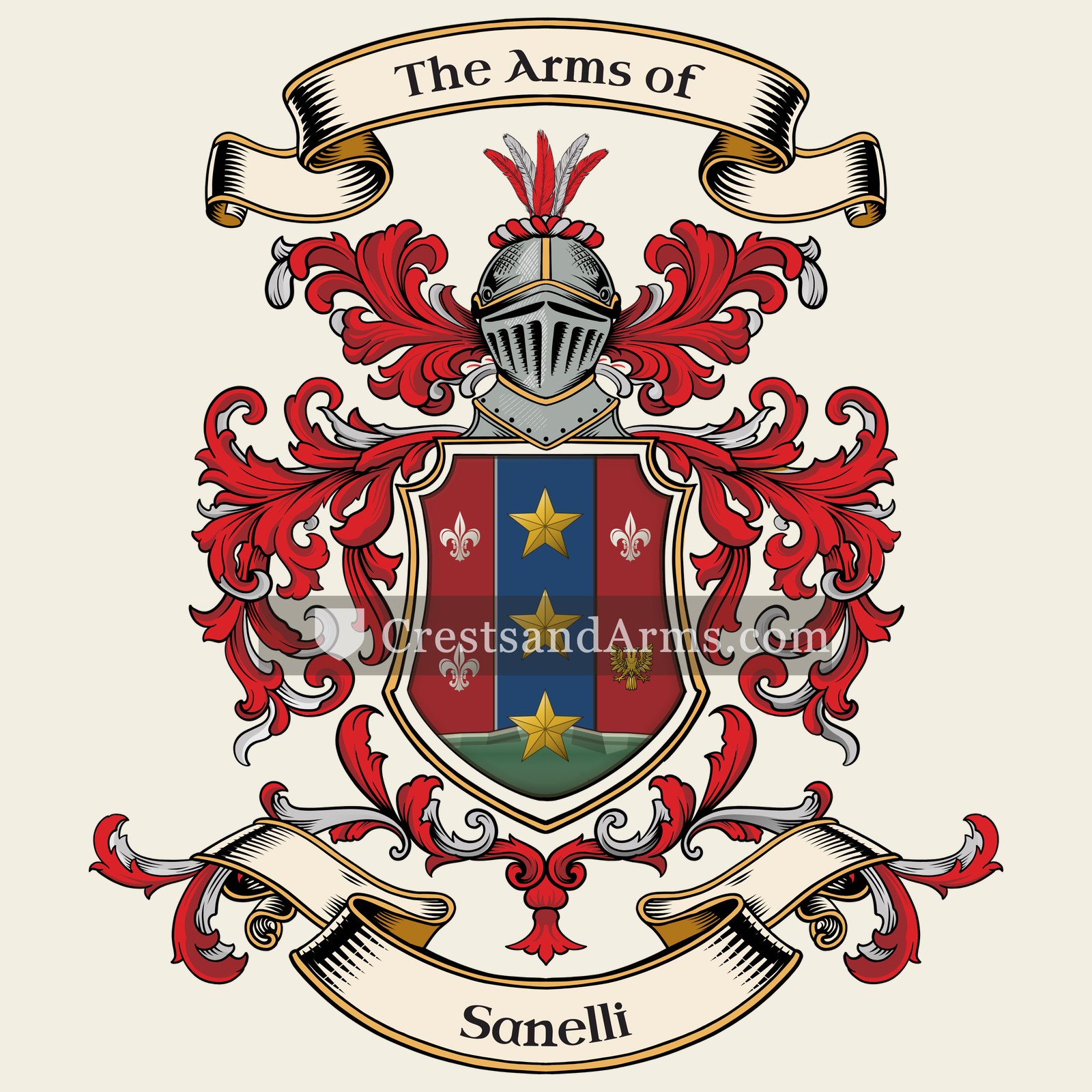 The Sanelli coat of arms, drawn from the recorded blazon