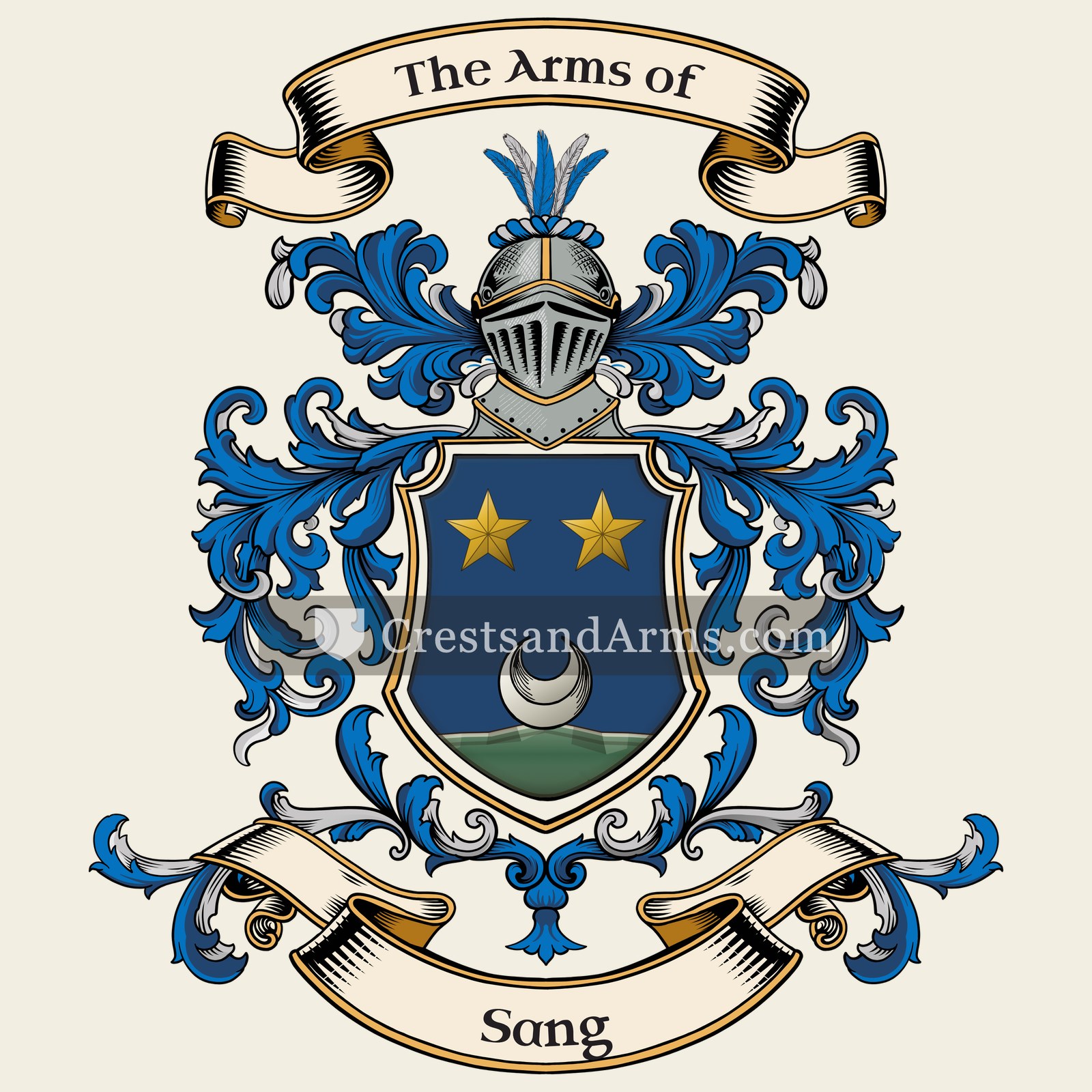 The Sang coat of arms, drawn from the recorded blazon